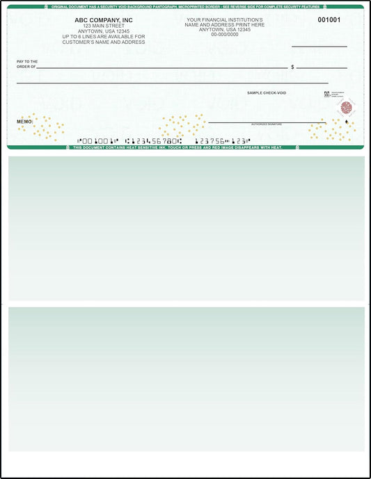 Green High Security Checks on Top Compatible w/QB accounting software - Custom Computer Checks on Top (250)
