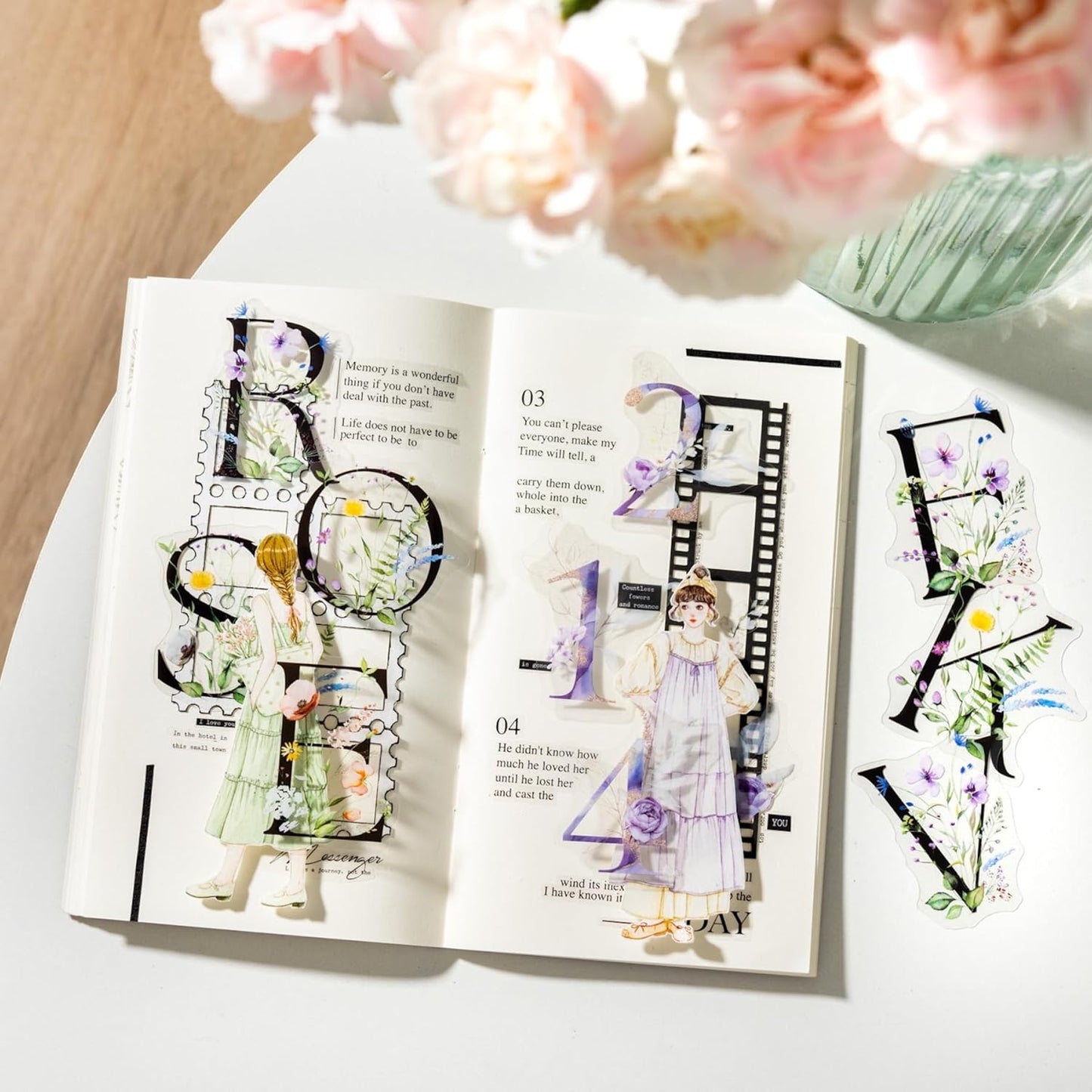 216PCS Floral Alphabet & Number Stickers Set, Waterproof Letter PET Stickers for Scrapbooking, Journaling, DIY Crafts, Card Making