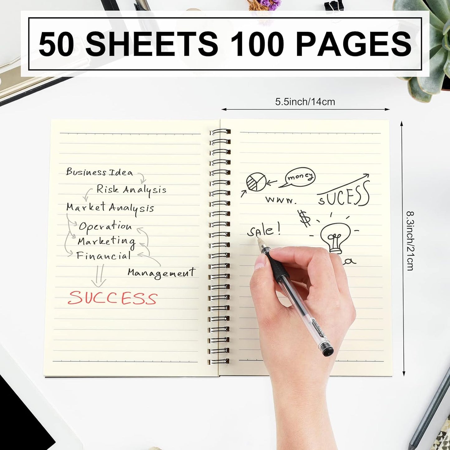 Yahenda Spiral Notebook Bulk A5 Journal Lined 8.3'' x 5.5'' Writing Composition Paper Small Notepad Subject Notebook for Students Office Business Back to School Supplies(Black,72 Pcs)