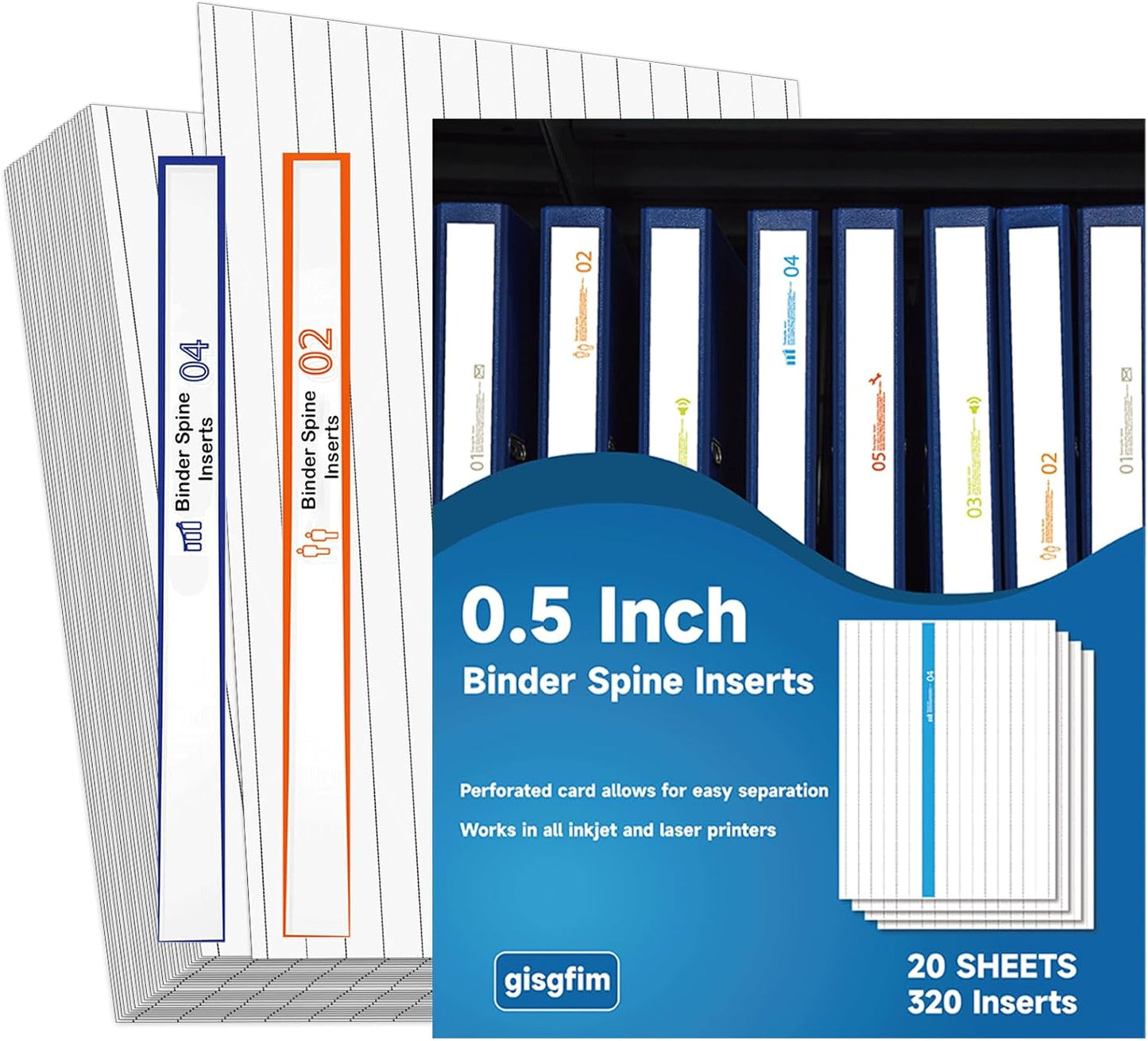 gisgfim 20 Sheets Binder Spine Inserts 1/2 Inch Spine Width White Edge Labels 92LB Printable Side Identifiers for Inkjet Laser Printers Cardstock View Binders Labels 16 Inserts/Sheet