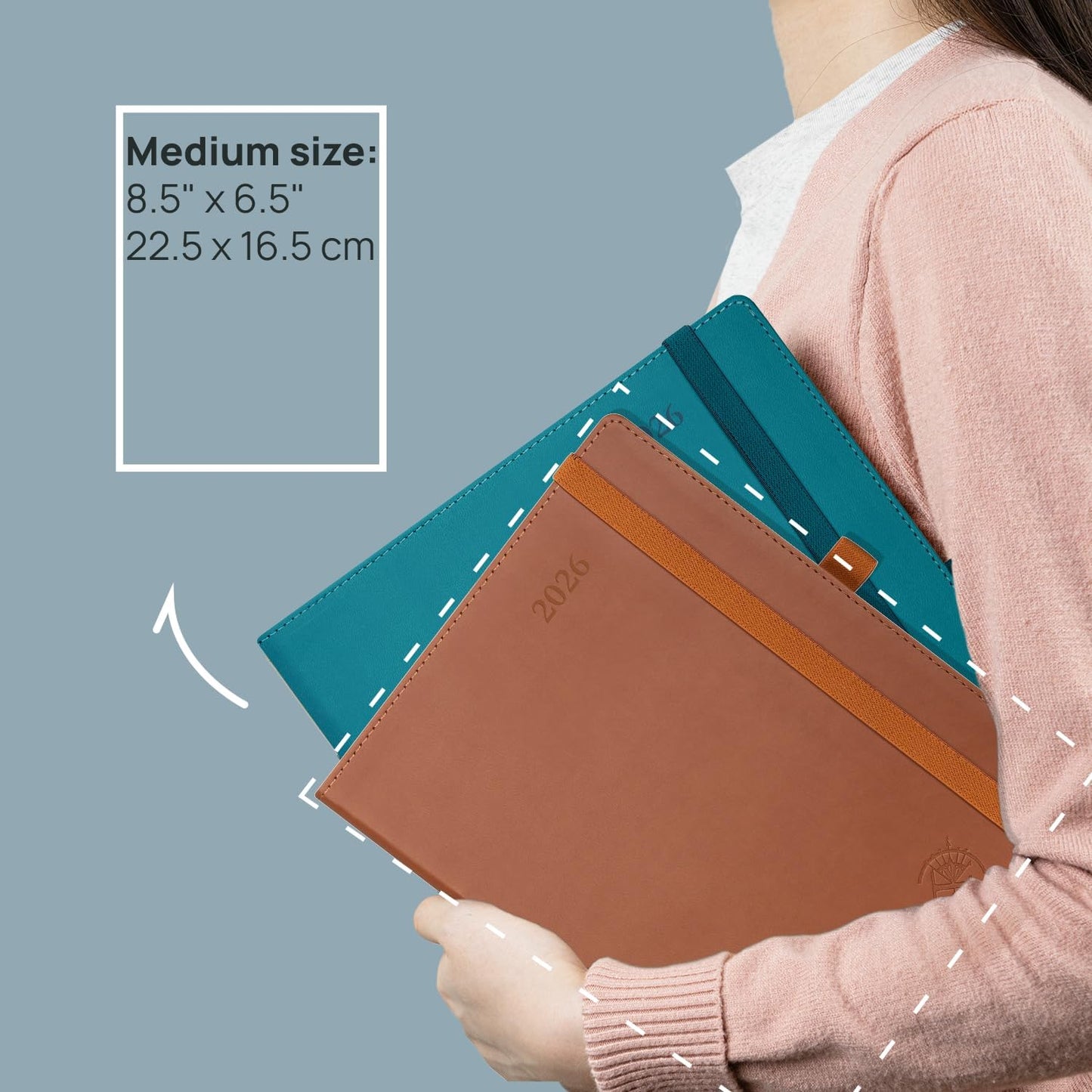 POPRUN 2026 Planner (Medium - 6.5'' x 8.5'') - 2026 Weekly Calendar ((Jan. 2026 - Dec. 2026) with Hourly Time Slots, Weekly/Monthly Appointment Book for Time Management - Leather Soft Cover - Blue Green