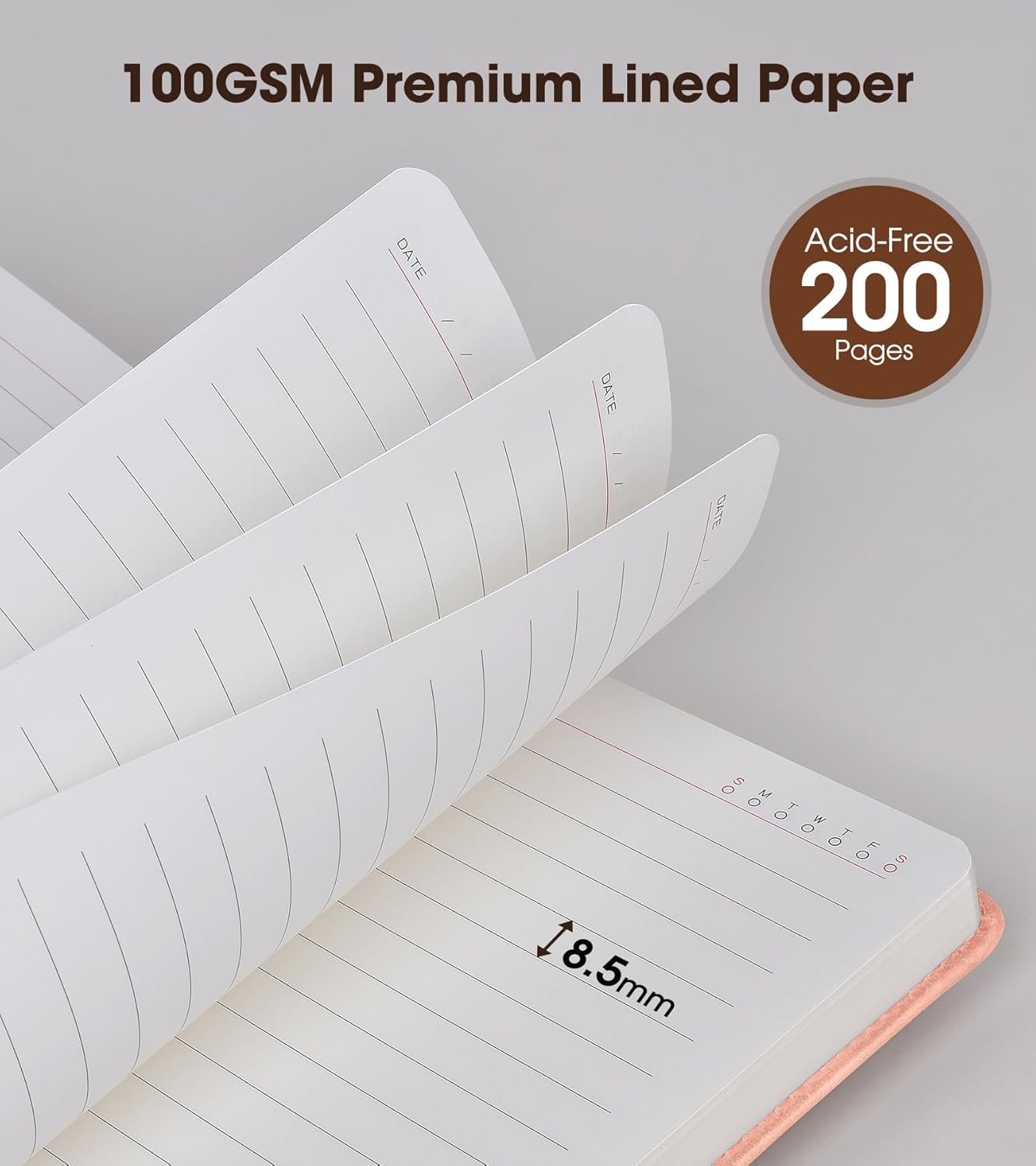 Pink A5 Lined Leather Journal Notebook for Men Women,5.9" X 8.4" Personalized Hardcover Journal with Pen,200 Pages 100 Gsm Thick Ruled Paper Daily Diary for Travel,Business,Work,Writing