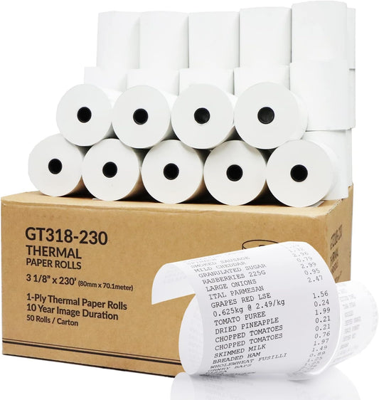 Gorilla Supply 48 gsm Thermal Paper Receipt Roll 3-1/8" x 230' BPA Free 50 Rolls