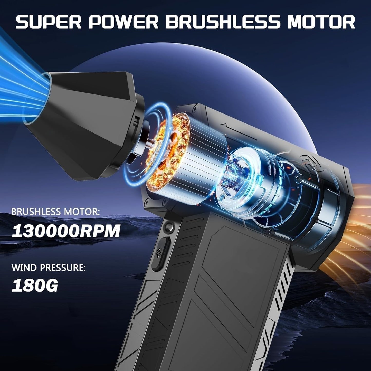 Compressed Air Duster 130000RPM Electric Air Duster with Light Super Power Cordless Air Duster Blower 4-Gear Adjustable Mini Blower Rechargeable Battery for Keyboard House Outdoor and Car