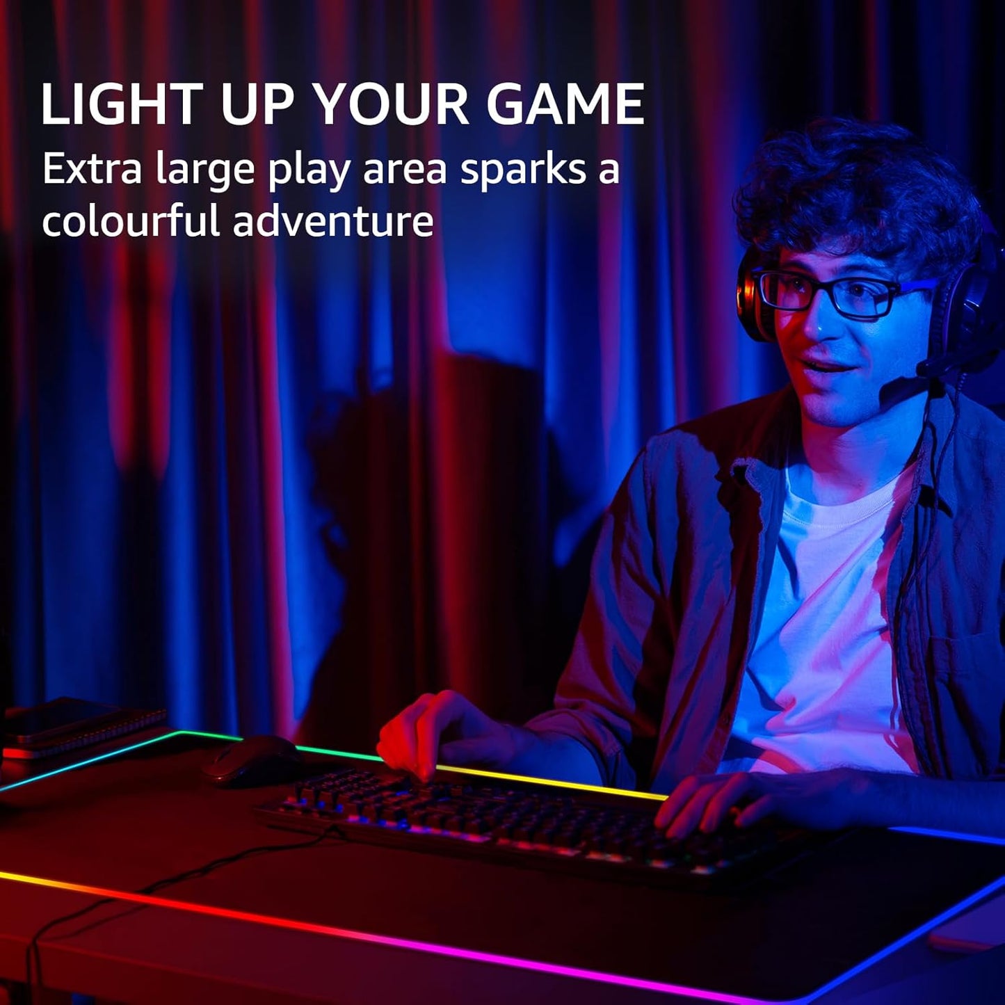 KTRIO RGB Large Gaming Mouse Pad with Stitched Edges, LED Extended Mousepad with Superior Micro-Weave Cloth, Non-Slip Base, Water Resist Keyboard Pad, Desk Pad for Gamer, Office & Home, 35.4 x 15.7 in