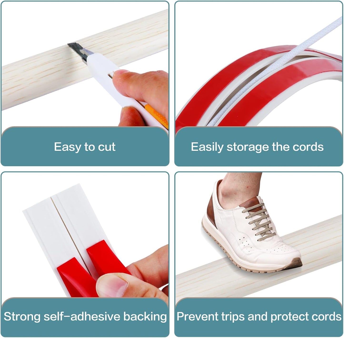 Floor Cord Cover Self Adhesive Cord Hider Floor Extension Cord Covers for Floor Power Cord Protector Cable Management Prevent Cable Trips Cable Cavity 0.51" W x 0.31" H (Beige Wood, 20Ft)