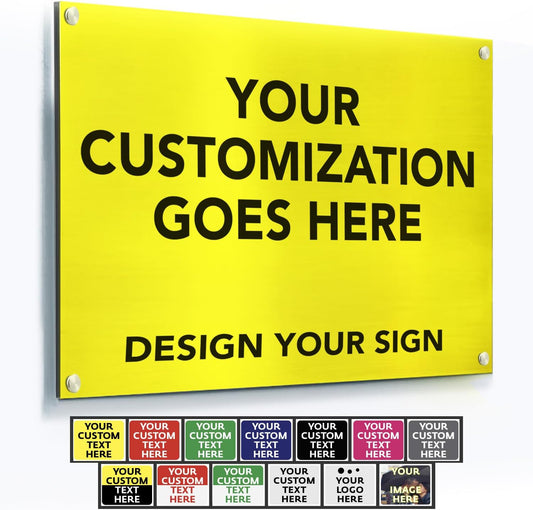 Custom Metal Signs, Personalized Aluminum, Customized Safety, Business Signs - Waterproof, White Aluminum (Yellow Background, 14x10 In)