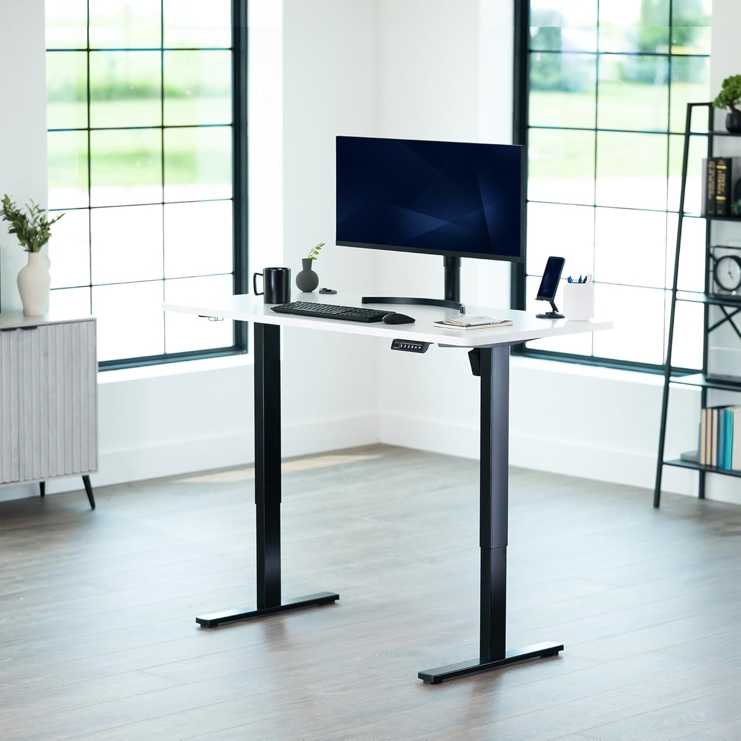 VIVO Electric 55 x 28 in Standing Desk, Memory Height Adjustment, 1B Series, One-Piece White Top, Black Frame, DESK-KIT-1B55W