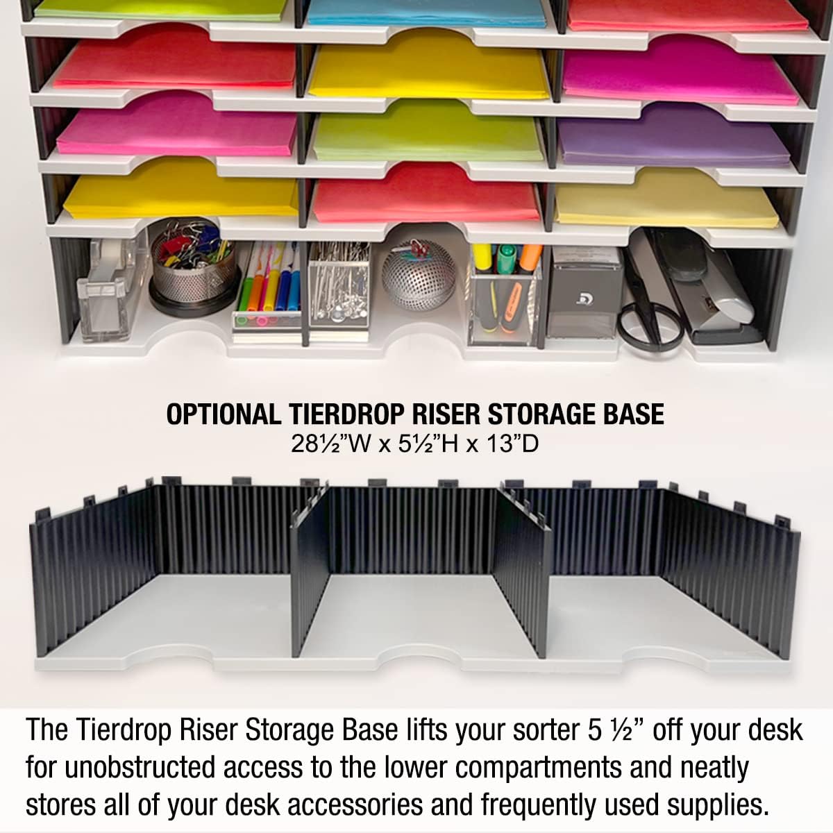 Ultimate Office TierDrop Desktop Organizer Document, Forms, Mail, and Classroom Sorter. 12 Letter Size Compartments with Optional Add-On Tiers for Easy Expansion - Gray w/Black