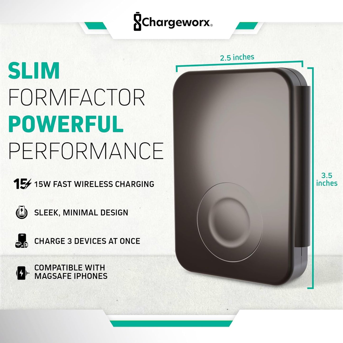 CHARGEWORX 3-in-1 Wireless Charger, Foldable Magnetic Charging Station with 15-Watt Fast Charging, Compatible with iPhone, Samsung, and Other Phones, Smartwatches, and Headphones, Black