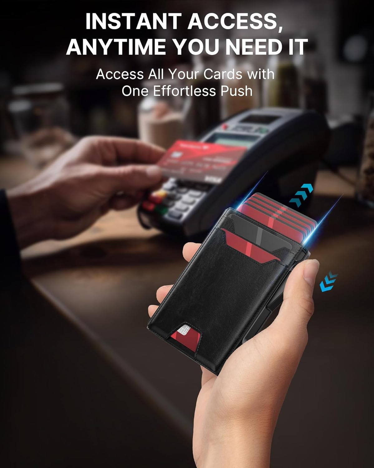 typecase Wallet for Men: Rfid Blocking Wallet 9-13 Card Capacity with Money Clip Slim Leather Front Pocket Smart Pop Up Card Case Bifold Minimalist Wallet with Gift Box - Atlanta Black