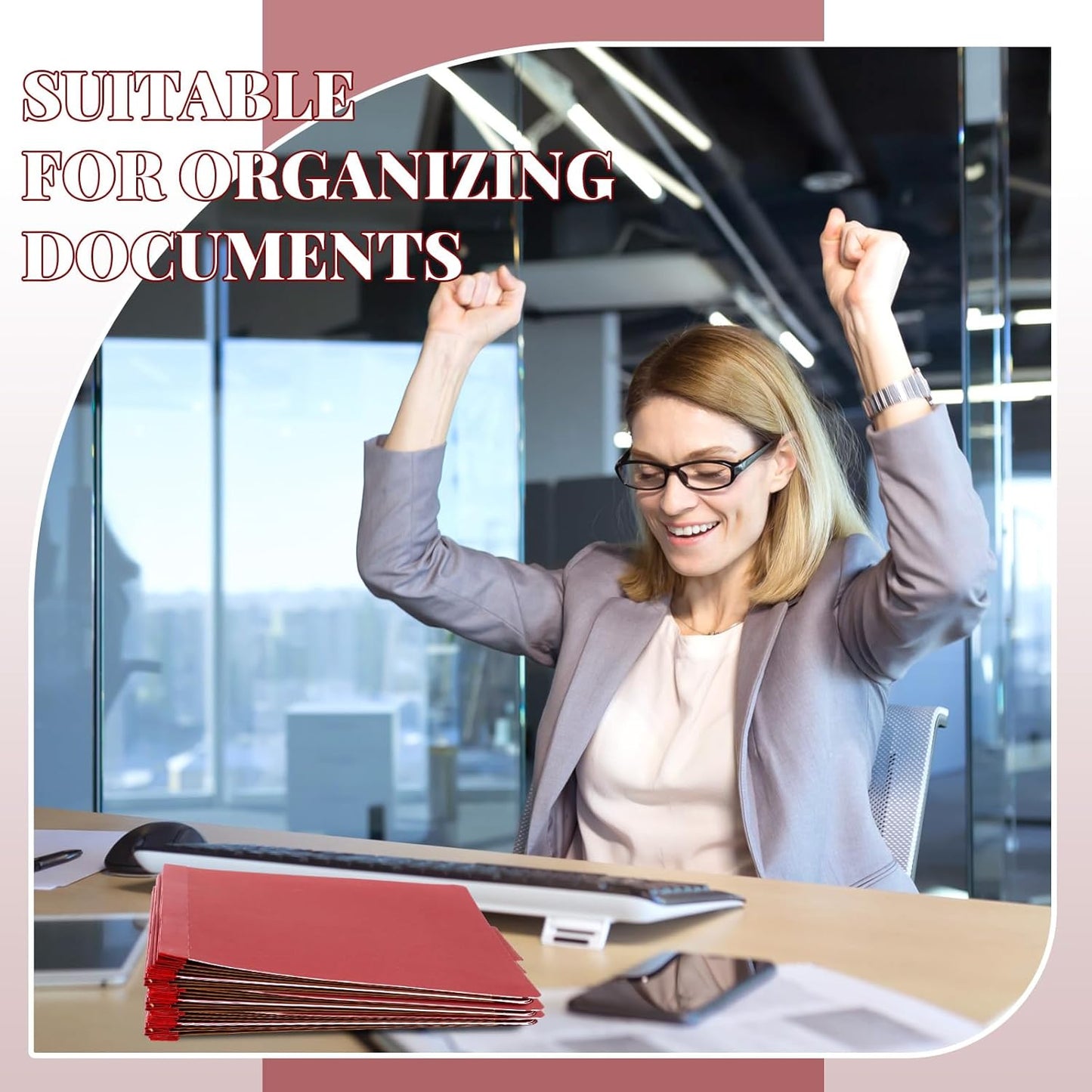 36 Pcs Classification Folders Letter Size, 3 Divider Pressboard File Folder with Fasteners, Expanding File Organizer Bulk for Teachers, Clergy, Office, Church, Christmas Donations (Red)