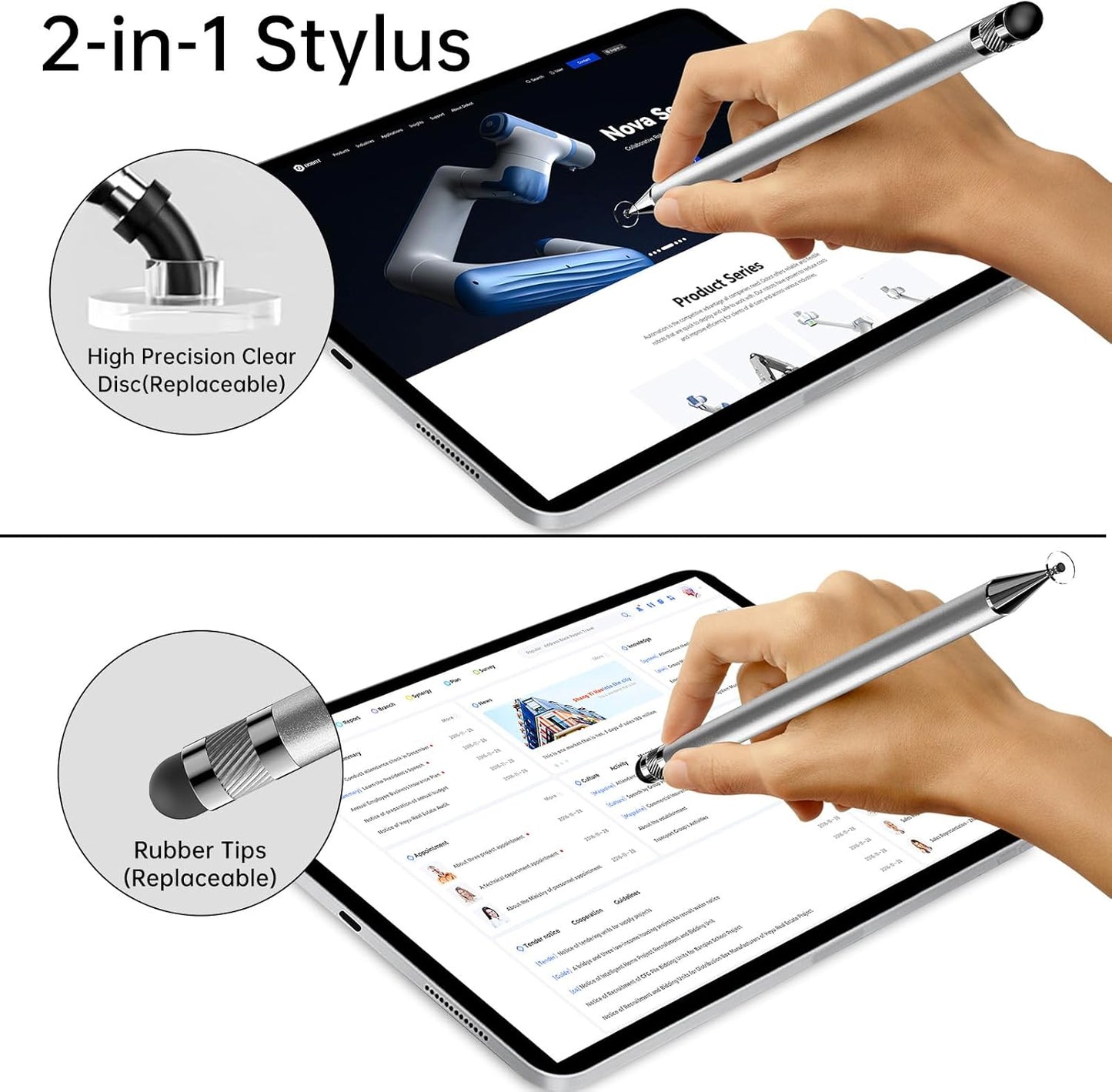 Bopomofo Stylus (5 Pcs), 2-in-1 Stylus Pen for Touchscreen, High Precision and Sensitivity, Suitable for iPhone/ipad/Android Tablets, Compatible with Touch Screens,Silver