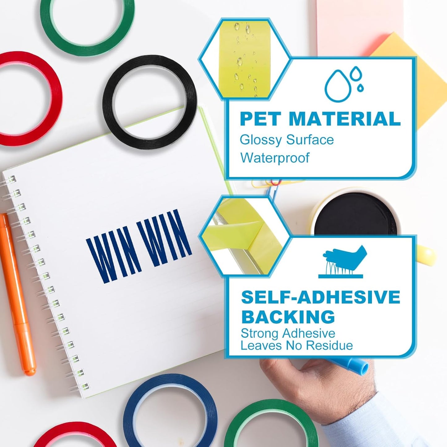 MECCANIXITY Whiteboard Tape 5/8" x 72 Yard Pinstripe Graphic Chart Line Grid Marking Tapes for Classroom Office Dry Erase Board Art, Light Yellow, Pack of 3