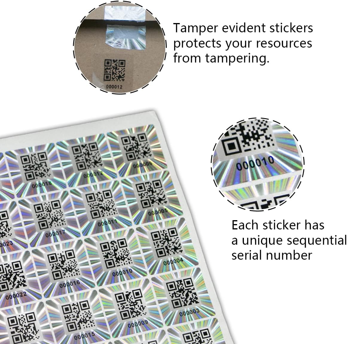 300pcs Hologram QR Code Labels, Tamper-evident Security Seal Sticker,Warranty Void Tamper Proof Labels with Unique Sequential Serial Numbering（1x1inch）