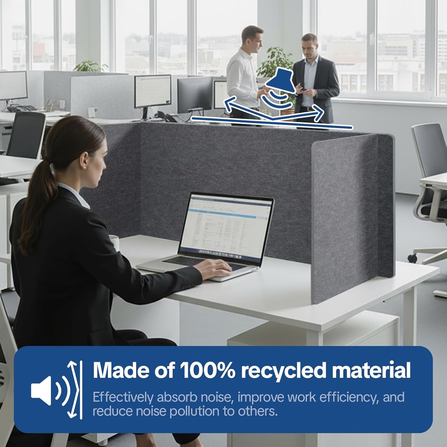 Desk Divider Privacy Screen 3 Panel Sound Absorbing - 47.2”x 23.6”x 19.7” Freestanding Acoustic Partitions for Office, Noise Reducing Panels for School, Home, Library,Dark Grey