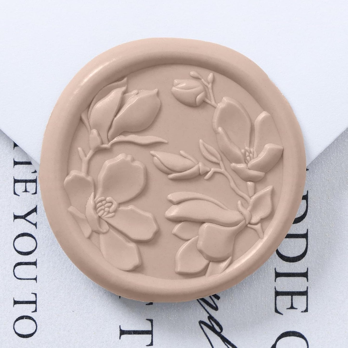 UNIQOOO Wax Seal Stickers - 3D Magnolia Wedding Invitation Envelope Botanical Seal Stickers, 50 Pcs Self-Adhesive Taupe Stickers, Perfect for Invitation, Christmas, Gift Wrapping, Party