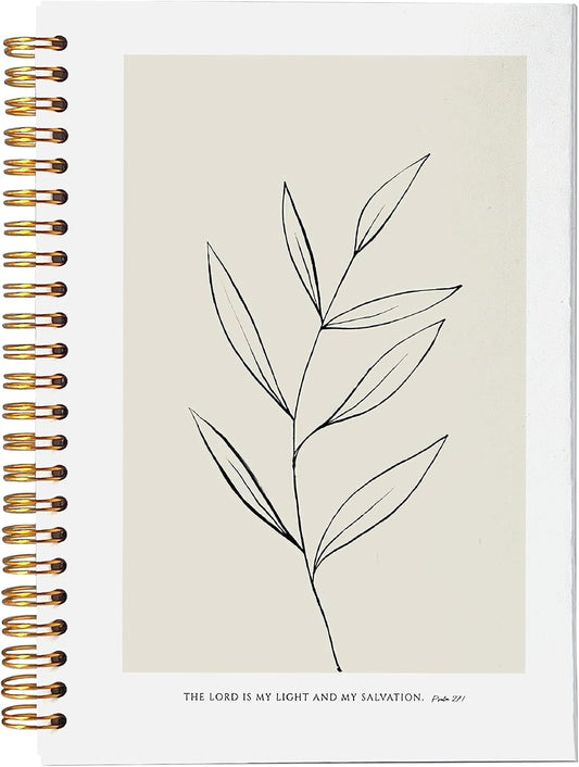 VNWEK Bible Scripture PSALM 27:1 the Lord Is My Light and My Salvation Boho Botanical Leaf Spiral Notebook Journal 5.5 x 8.3 inches,Christian Lined Hardcover Spiral Notebook,Christian Gifts