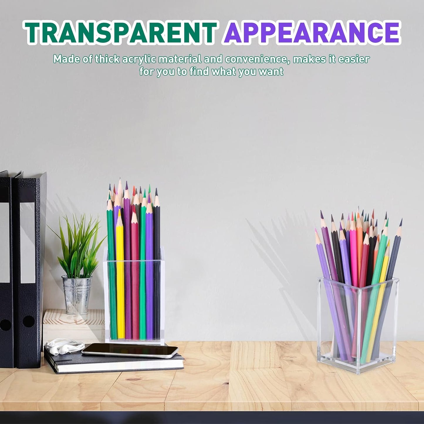 10 Pack Clear Acrylic Pen Holder Makeup Brush Holder Desktop Pencil Organizer Acrylic Pencil Cup Stationery Organizer Accessory for School Makeup Desk Office Pen Organizer