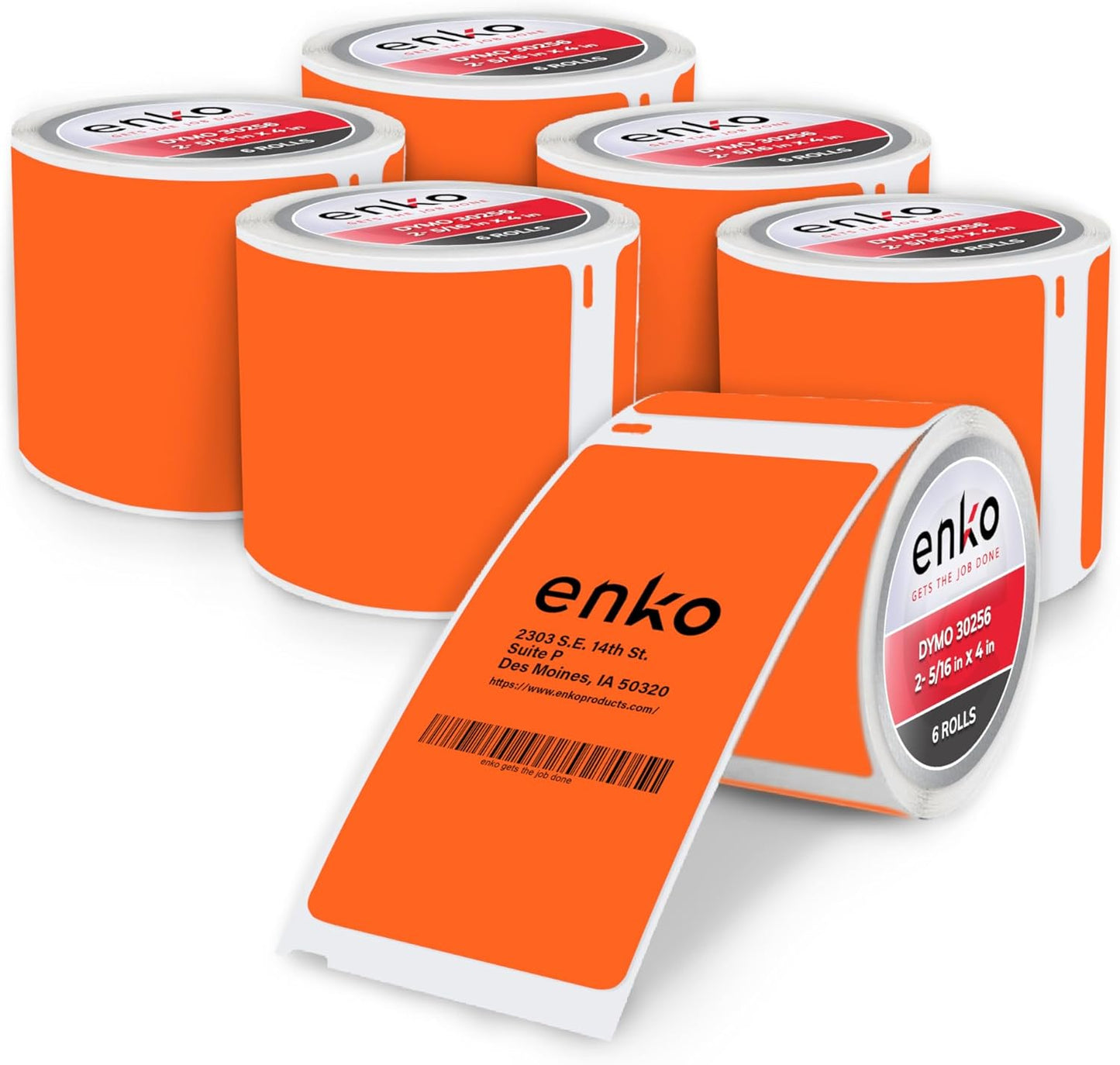 enKo [6 Rolls, 1800 Direct Thermal Labels] Orange Colored Compatible for Dymo 30256 Label (2-5/16 x 4") Use with Dymo, Rollo Thermal Printer as Shipping & Mailing Labels