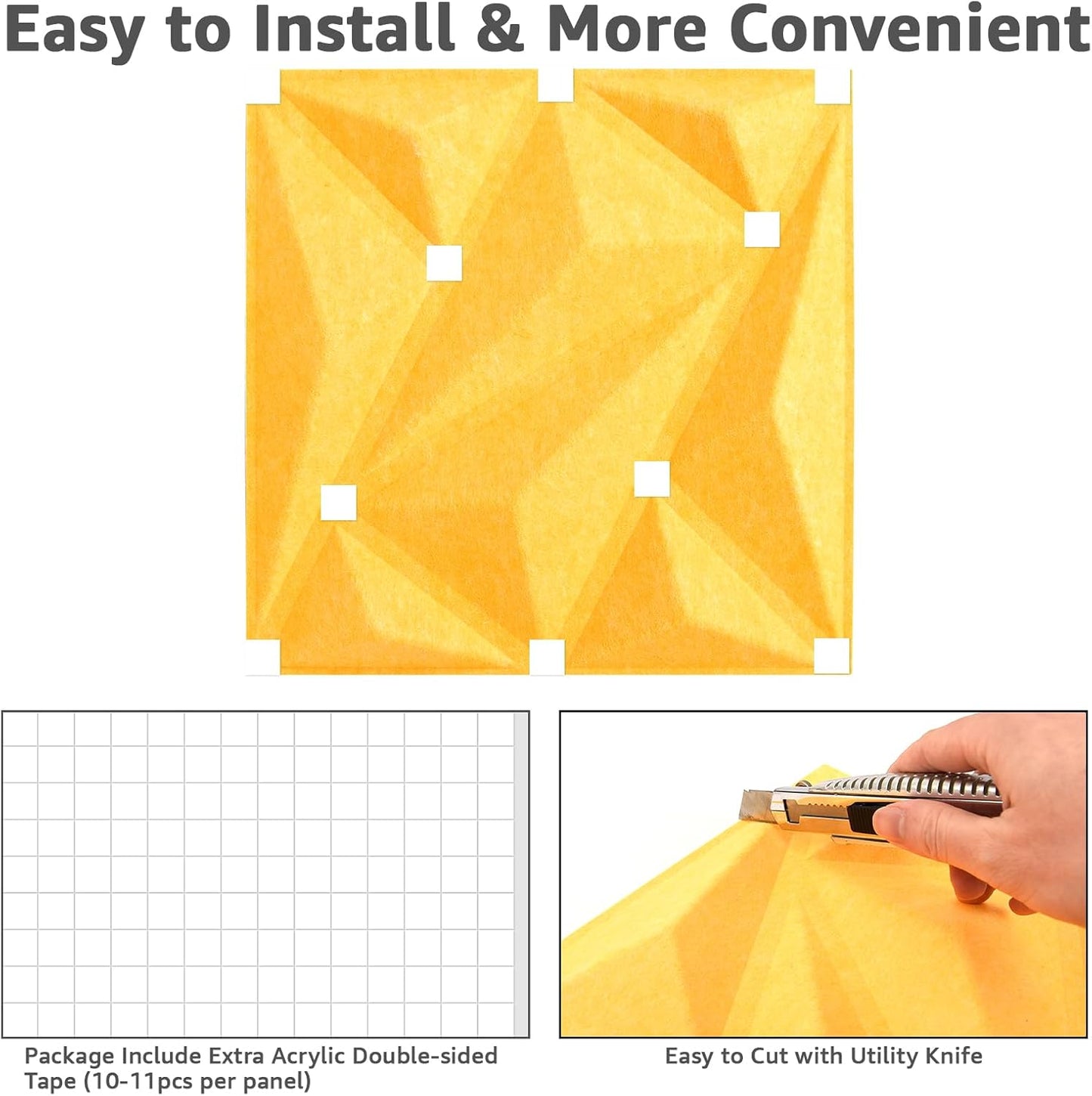 Art3dwallpanels Acoustic Panels 20 Pack Soundproof Wall Panels Sound Dampening Panels, 3D Wall Panels Sound Absorbing Panels, 12" X 12", Yellow with Tape