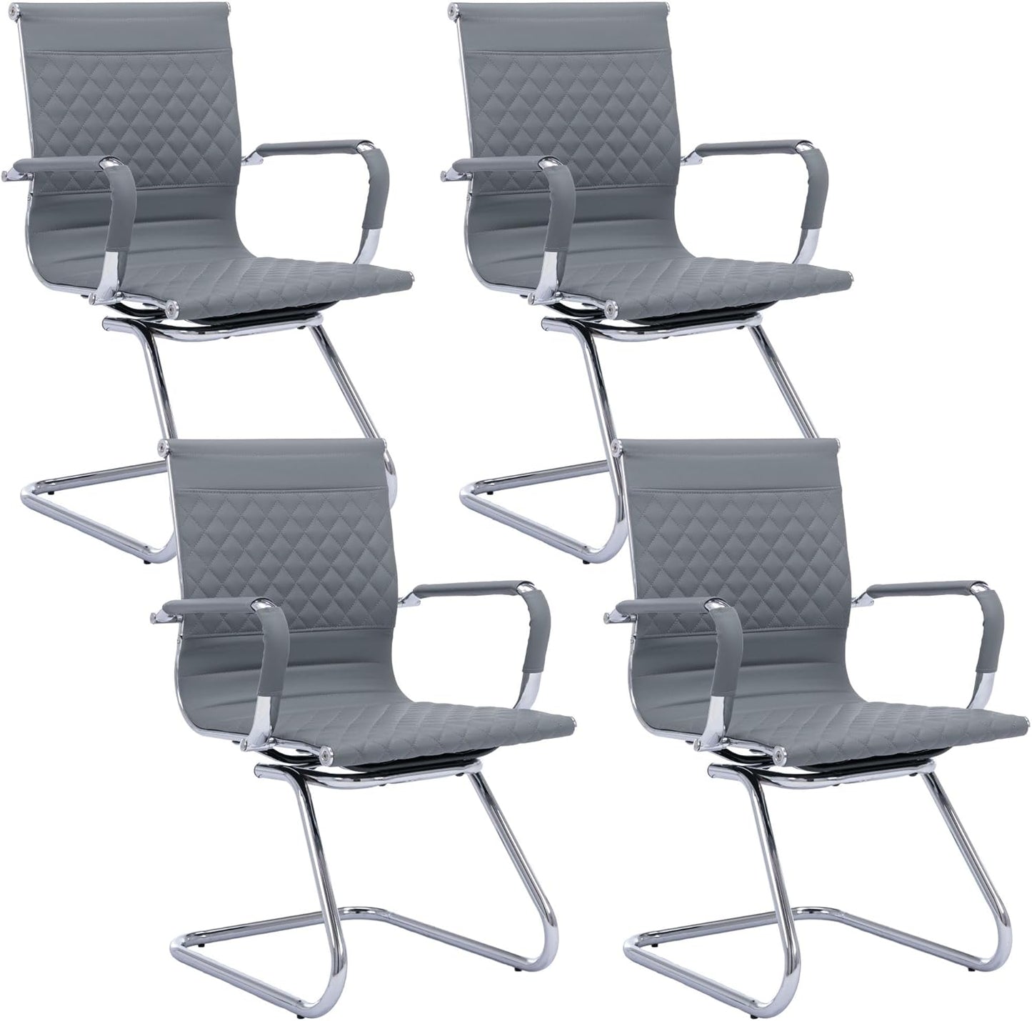 Office Guest Reception Chairs Set of 4 - Modern PU Leather Mid Back Conference Room Chairs for Waiting Room, Desk - Grey