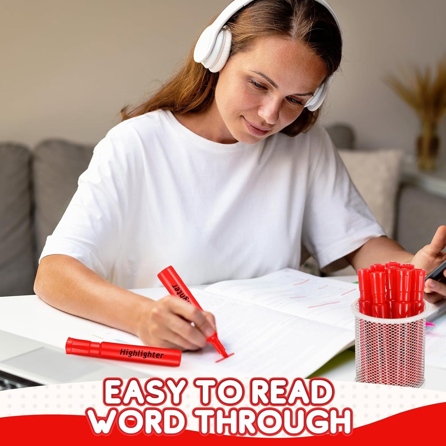 Qilery 30 Pack Highlighters Bulk, Tank Style Chisel Tip Highlighters Markers Quick Drying for Kids and Adult Coloring, Classroom Home Office School Supplies (Red)