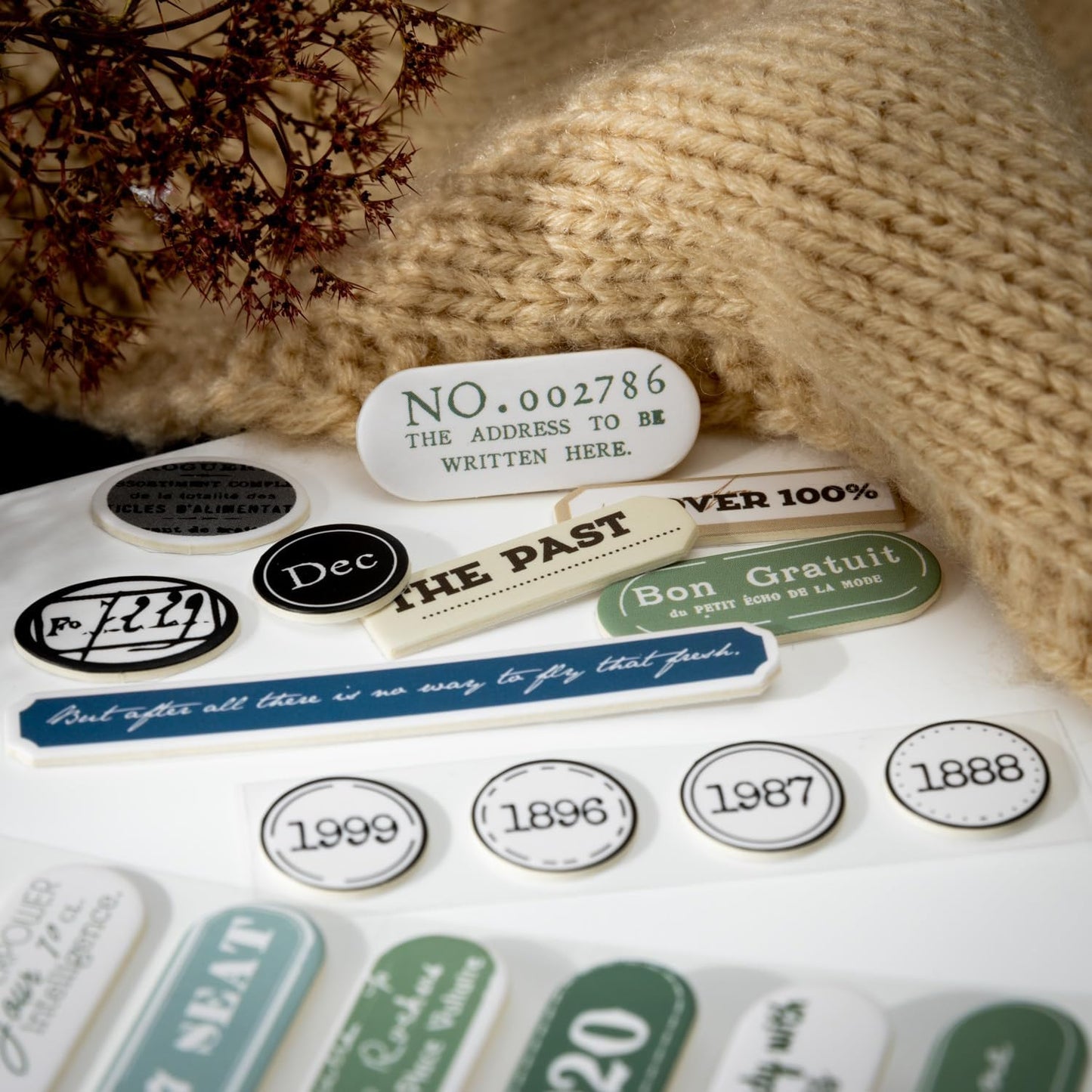 Label Sticker Set, 516PCS Cardstock Stickers for Scrapbooking, Journaling, DIY Crafts - Numbers, Letters, and Phrases