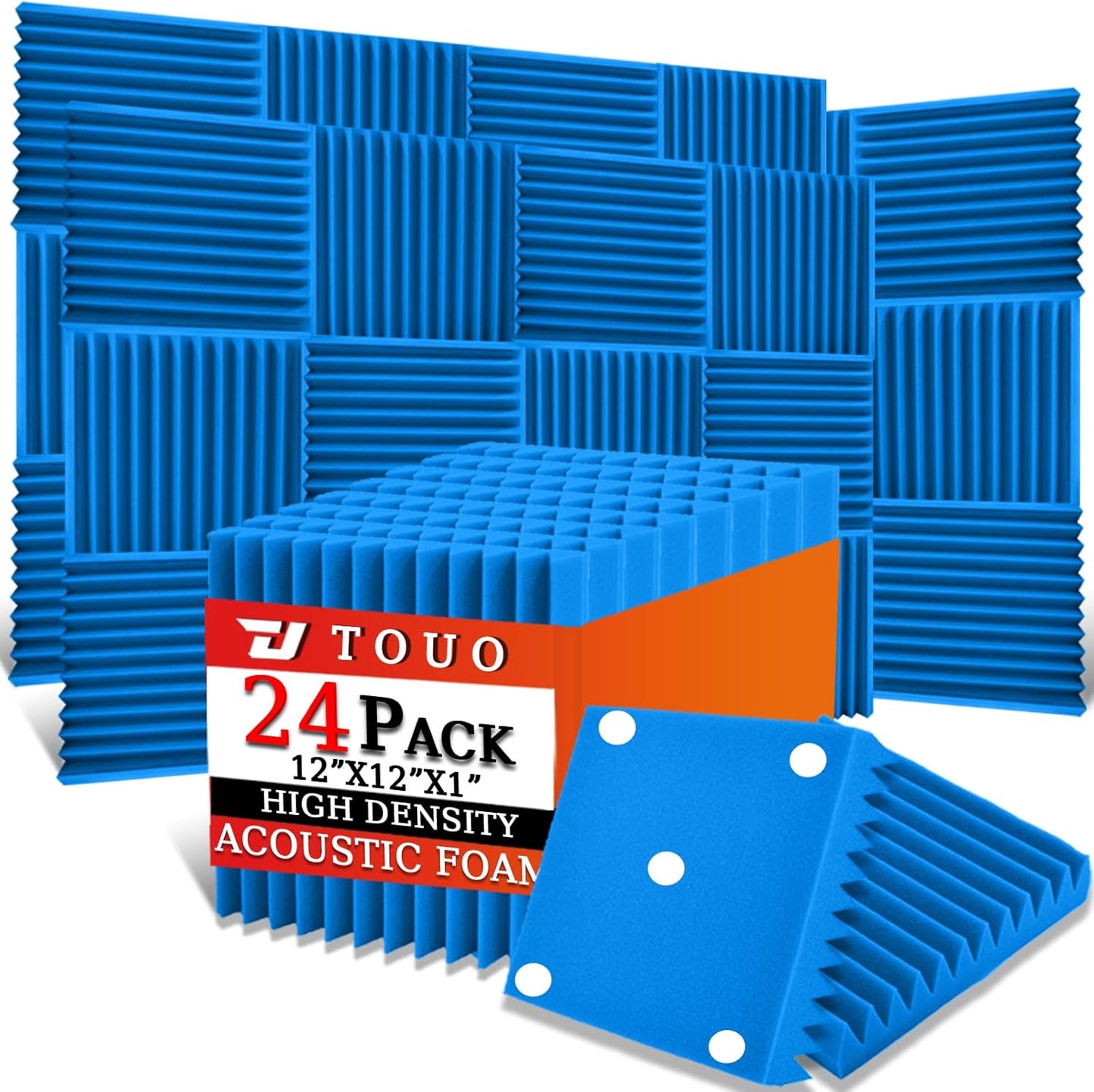 24 Pack Acoustic Panels – Sound Proof Foam Panels for Wall 12"x12"x1", Flame Retardant Wedge Acoustic Foam, High-Density Sound Absorbing Panels for Home Studio(Blue, 1" Thick 24 Pack)