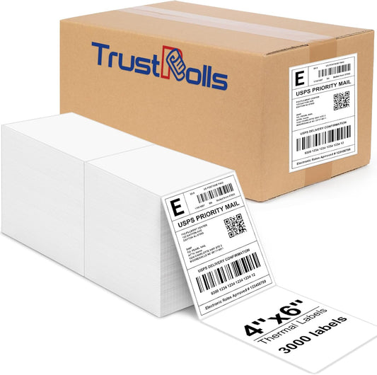 Premium 4x6 Thermal Labels | 3000/Stack, Water-Resistant & BPA-Free | for Direct Thermal Printing
