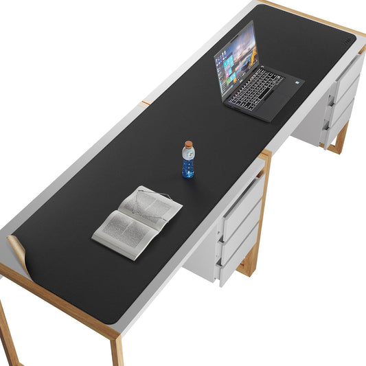 Vyaaa 74.8"x19.6" PU Leather & Cork Large Desk Mat (Black) - XXL Extended Mouse pad, Reversible Desk Protector, Non-Slip Computer Desk pad for Office, Gaming, Home