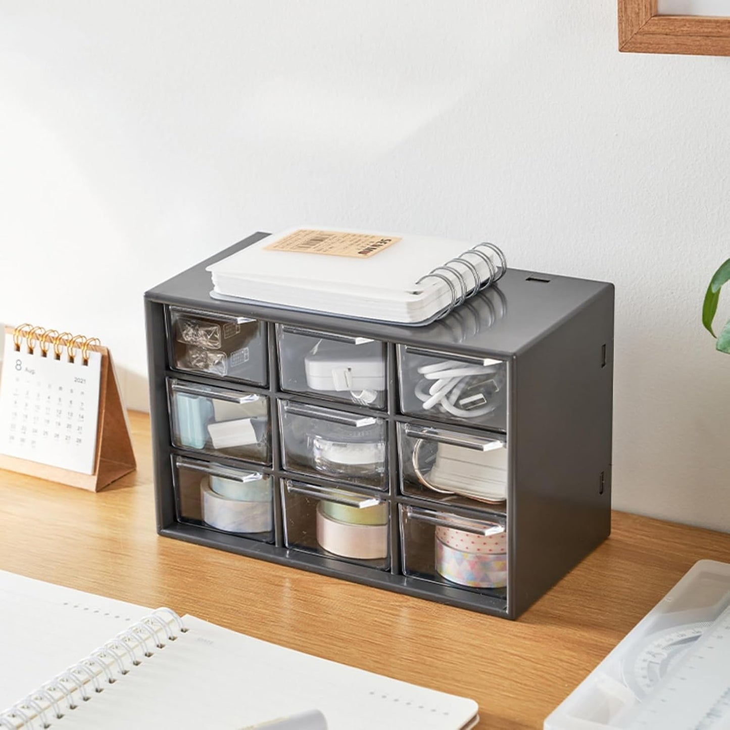 Feadily 4PCS Small Drawer Organizer for Desk, Desktop Drawer Organizer with 9 Clear Drawers, Plastic Desktop Storage Drawers 7.1 Inch x 3 .9 Inch x 4.7 Inch, Black