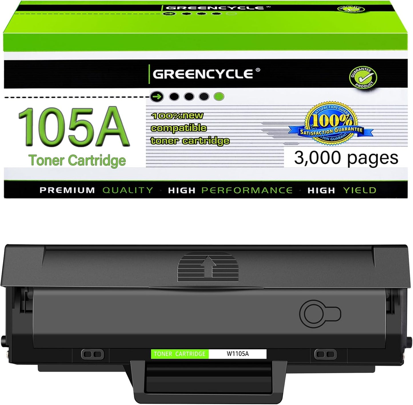 greencycle 105A Compatible Black Toner Cartridge Replacement for HP 105A 105 W1105A High Yield to use for Laser MFP 137fnw 135a 135w 107a 107w Printer (1-Pack)