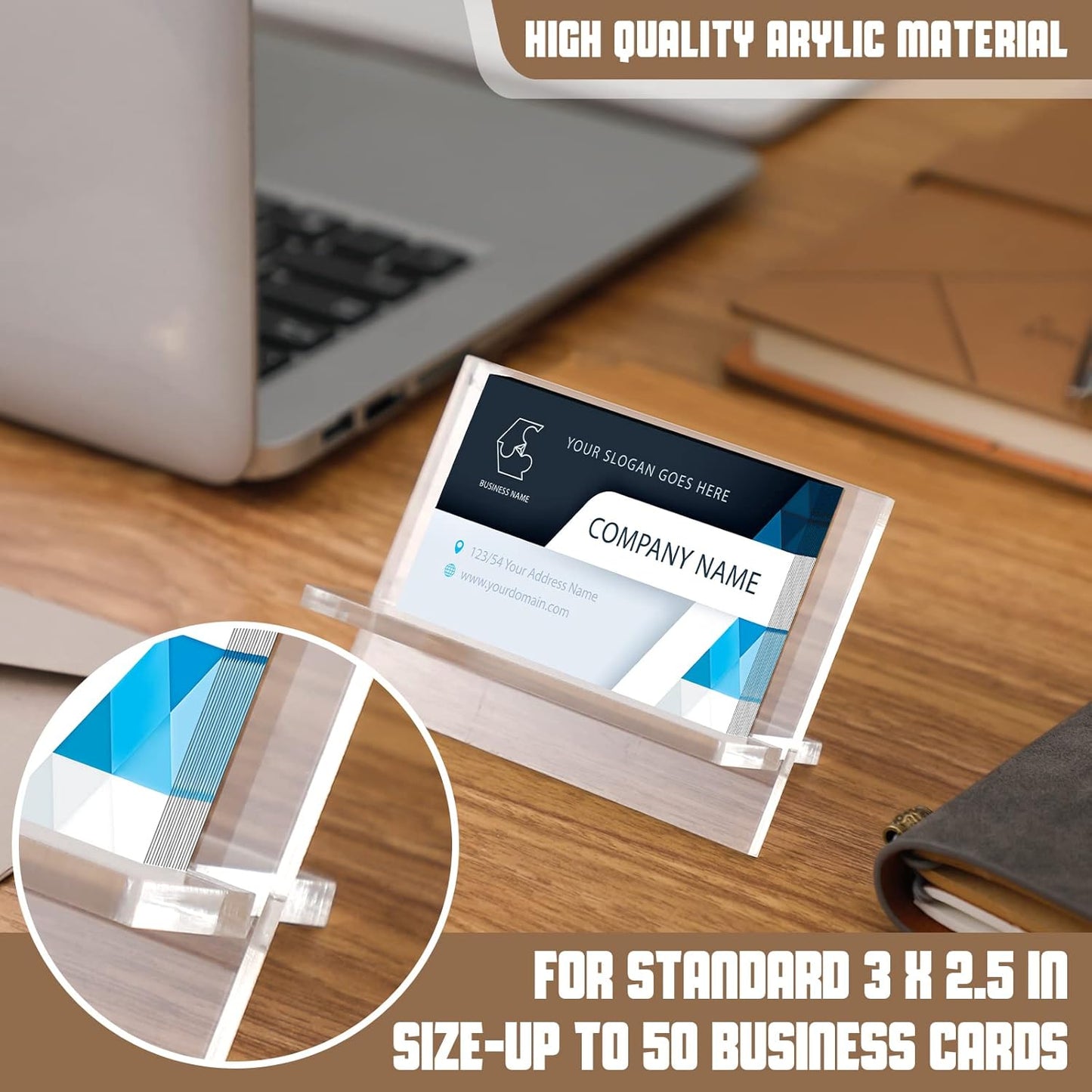 Sintuff 4 Pack Acrylic Business Card Holders for Desk Heavy Duty Clear Plastic Name Card Display Desktop Stand Organizer for Exhibition, Office, Restaurant, 50 Capacity