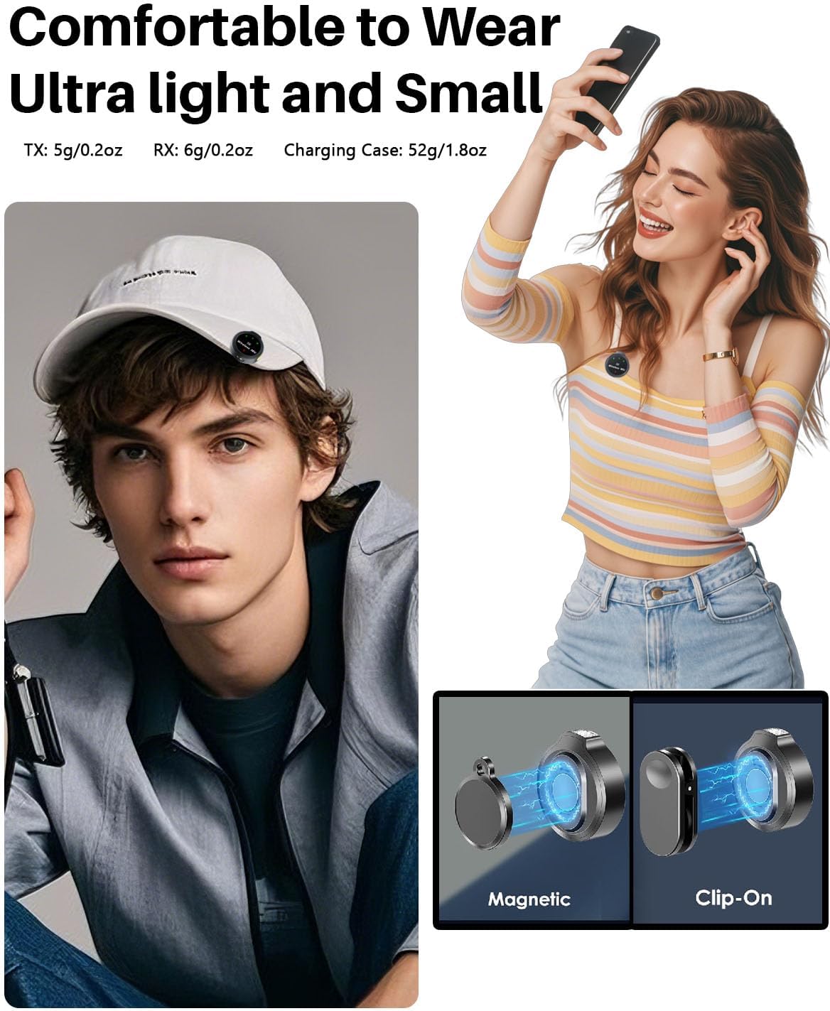 2Pack Wireless Lavalier Microphone for iPhone iPad Android with Charging Case, Mini Clip/Magnetic Mic for Lightning/USB-C Smart Device Video Recording, Vlogging, YouTube, Interviews, 300FT