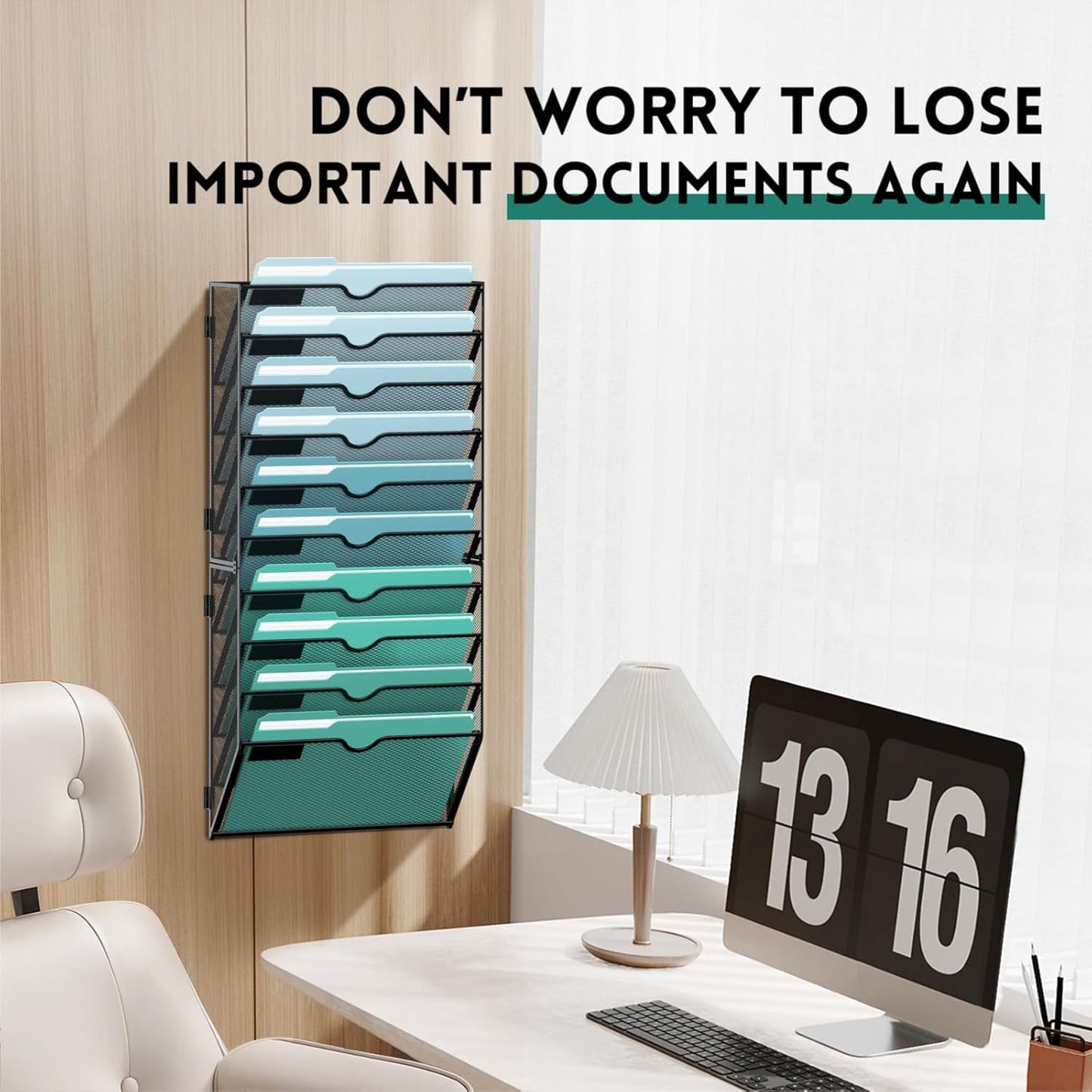 SUPEASY 10-Tier Wall File Organizer, Hanging Wall Files for Papers, Folders, Magazines, Wall Organizer for Clipboard, Assembly Needed, Black, 2 Pack