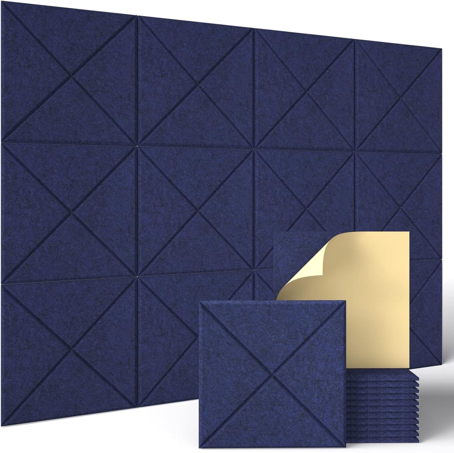 Sonicism 12 Pack X-Lined Acoustic Panels with Self-Adhesive, 12"X 12"X 0.4" Sound Proof Foam Panels, Decorative Soundproof Wall Panels, Sound Absorbing Tile for Home & Offices, Dark Blue