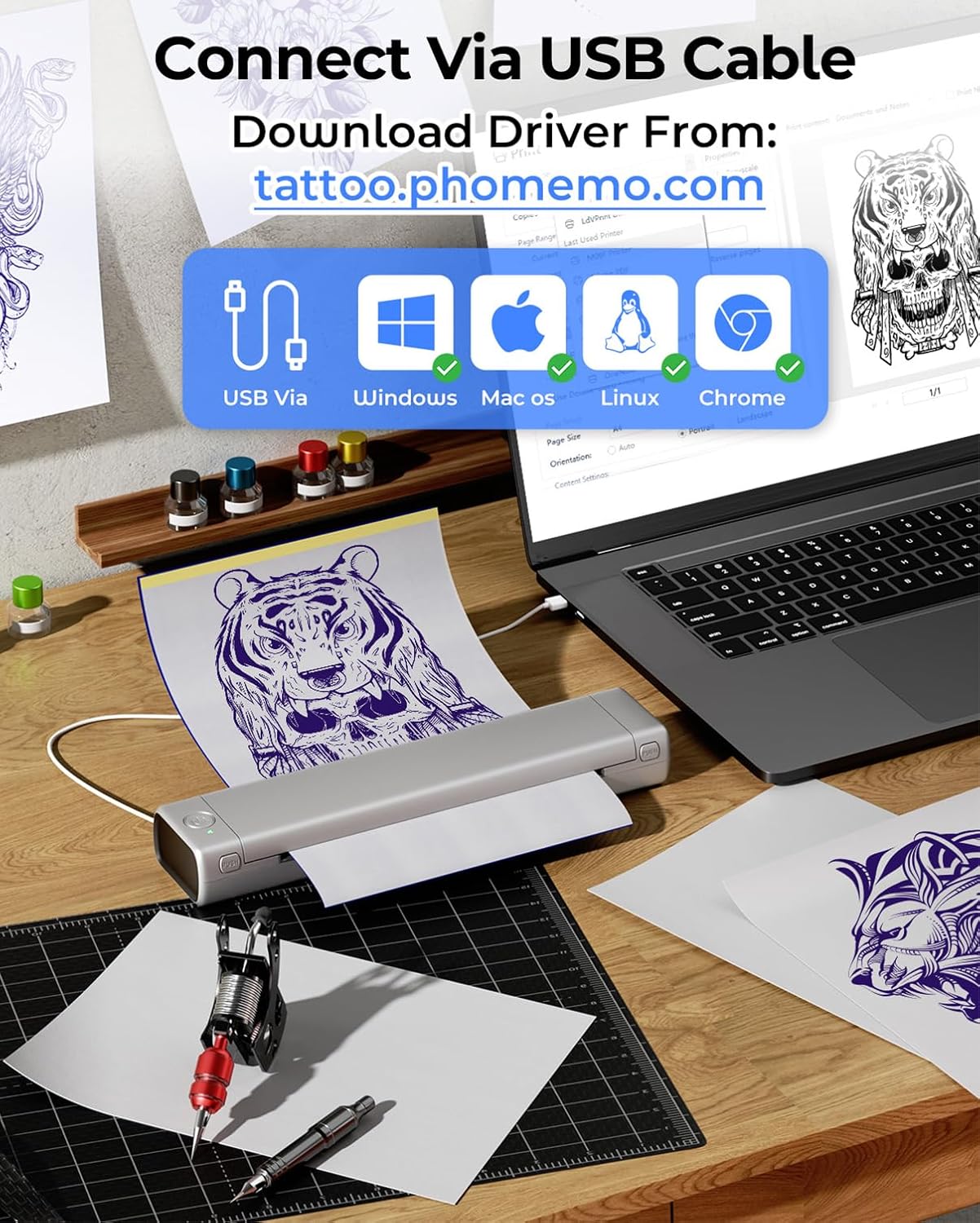 Phomemo M08F Portable Printers Wireless for Travel, Thermal Printer Support 8.5" X 11" US Letter, Bluetooth Inkless Printer Compatible with iOS, Android, Laptop for Travel, Office, Home