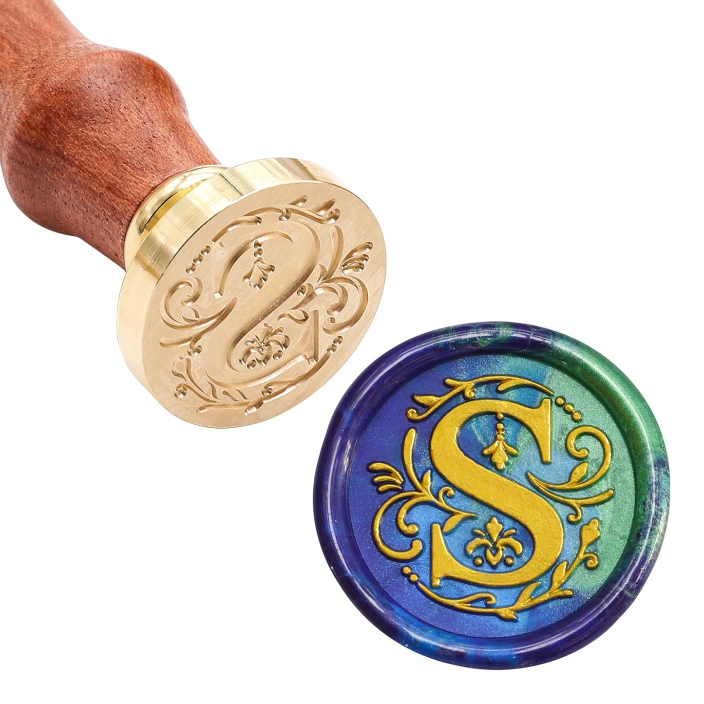 SWANGSA Initial Alphabet S Wax Seal Stamp Kit, Classic Retro Letter Sealing Stamp with 200pcs Sealing Wax Beads Kit for Wedding Invitations Cards Envelopes (S)