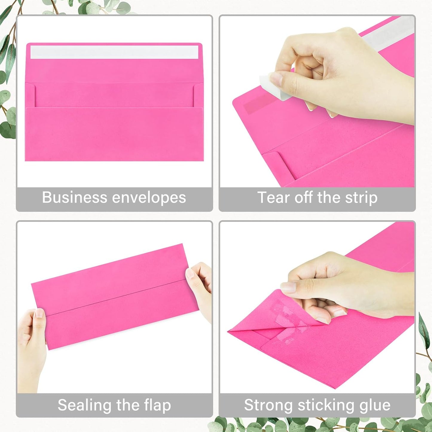 50 Pack #10 Business Envelopes, Self Seal Standard Hot Pink Envelopes for Secure Business & Legal Mailing, Office, Checks, Letter, Invoices, 4 1/8 x 9 1/2 Inches