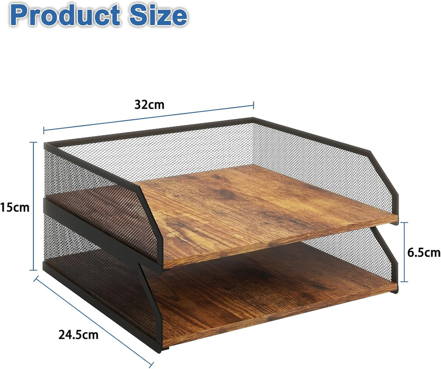 Natwind 2-Tier Stackable Paper Tray, Metal Mesh Desktop Organizer, Paper Sorter, Letter Trays,File Document Storage Rack for for Home, Office, School (Retro)