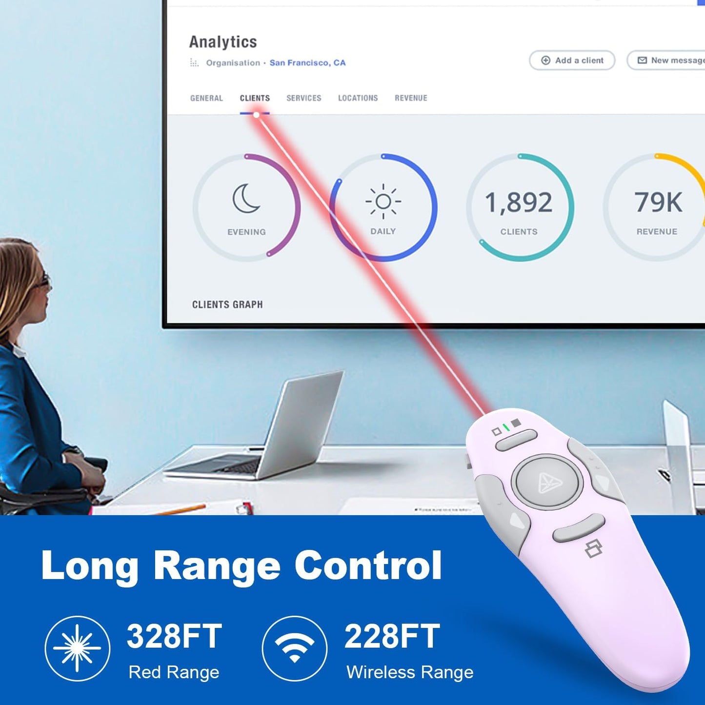 QUI Presentation Clicker Wireless Presenter Remote Clicker for PowerPoint Presentation Remote, PowerPoint Slide Advancer for Mac/Windows/Google Slide/Keynote, USB, Purple