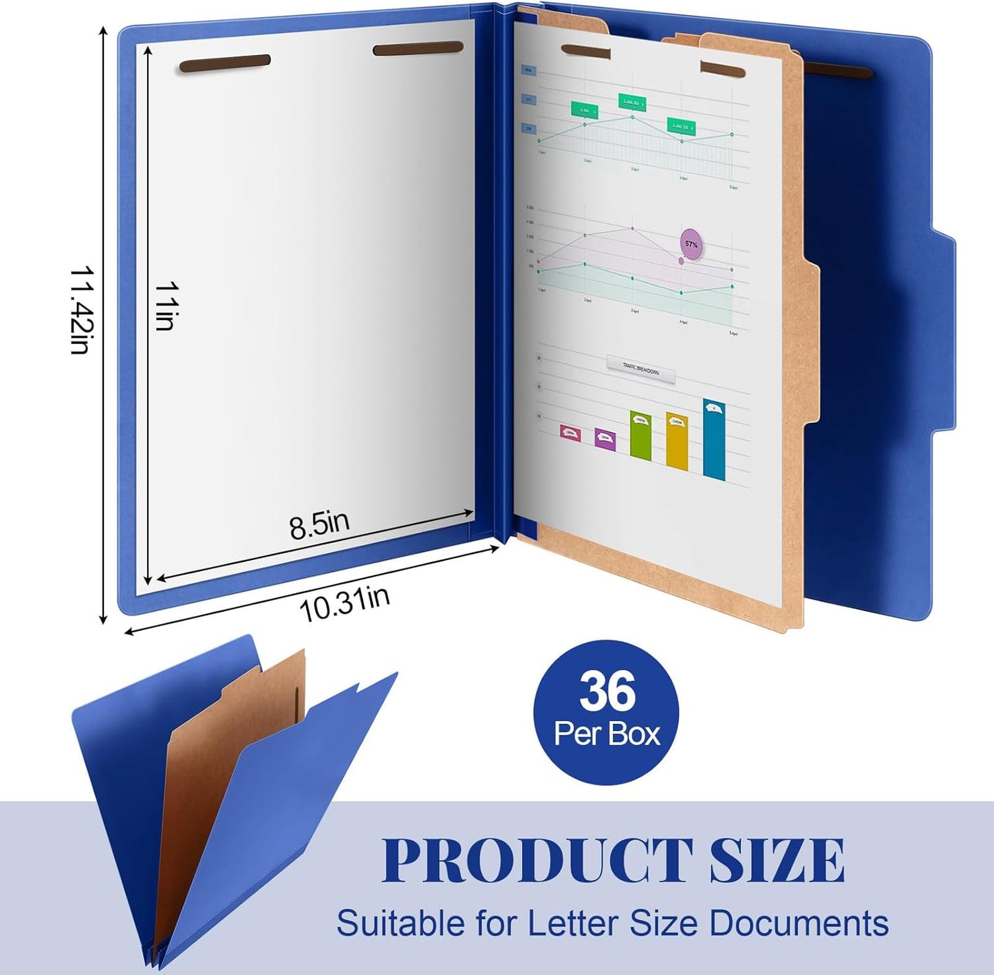 36 Pcs Classification Folders Letter Size, 1 Divider Pressboard File Folder with Fasteners, Expanding File Organizer Bulk for Teachers, Clergy, Office, Church, Christmas Donations (Dark Blue)
