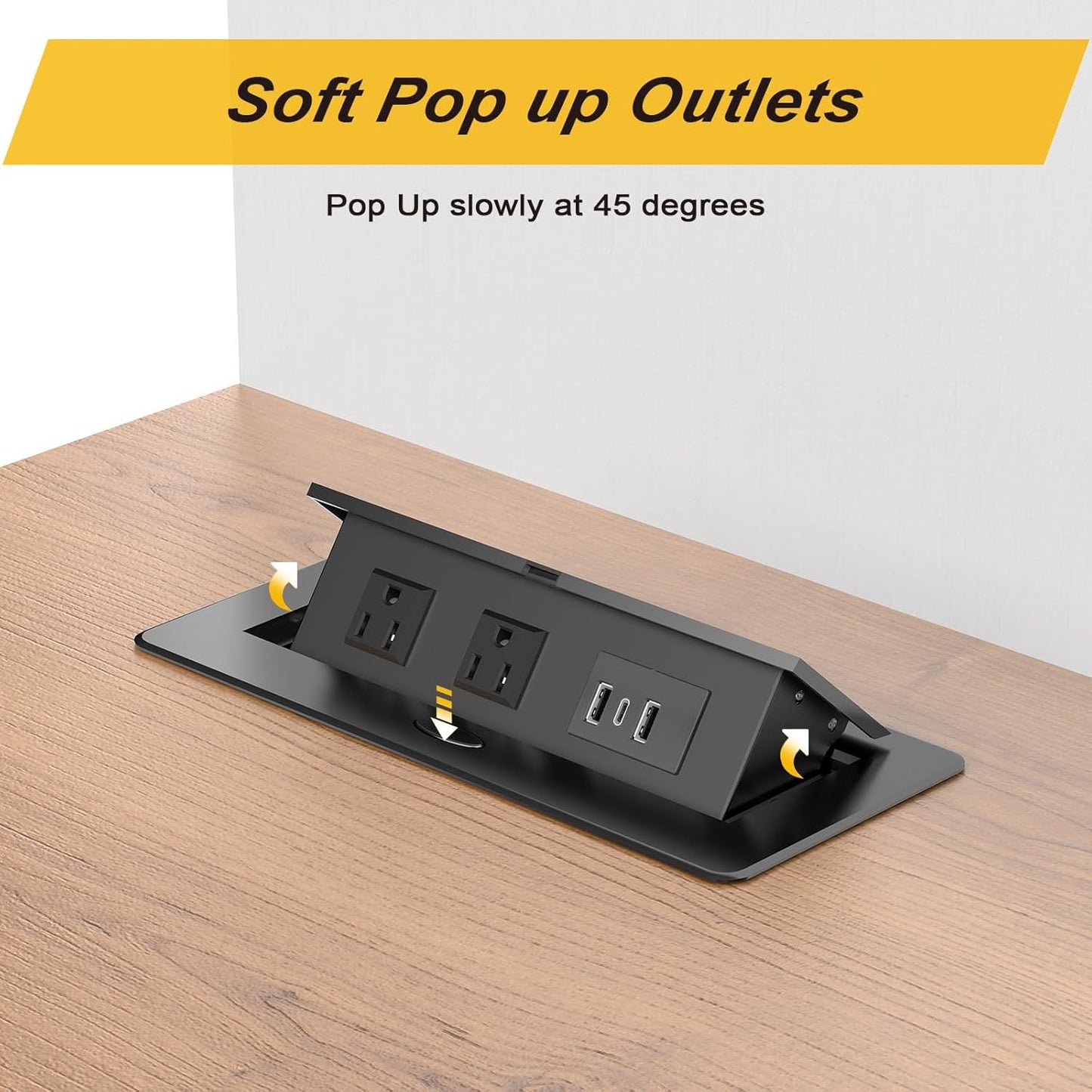 UL Listed Recessed Power Strip, Pop Up Power Cover Box Desktop Socket with PD 20W USB C Charging Ports, Stainless Steel Receptacle Outlet for Conference Room Countertop (Black-USB C)
