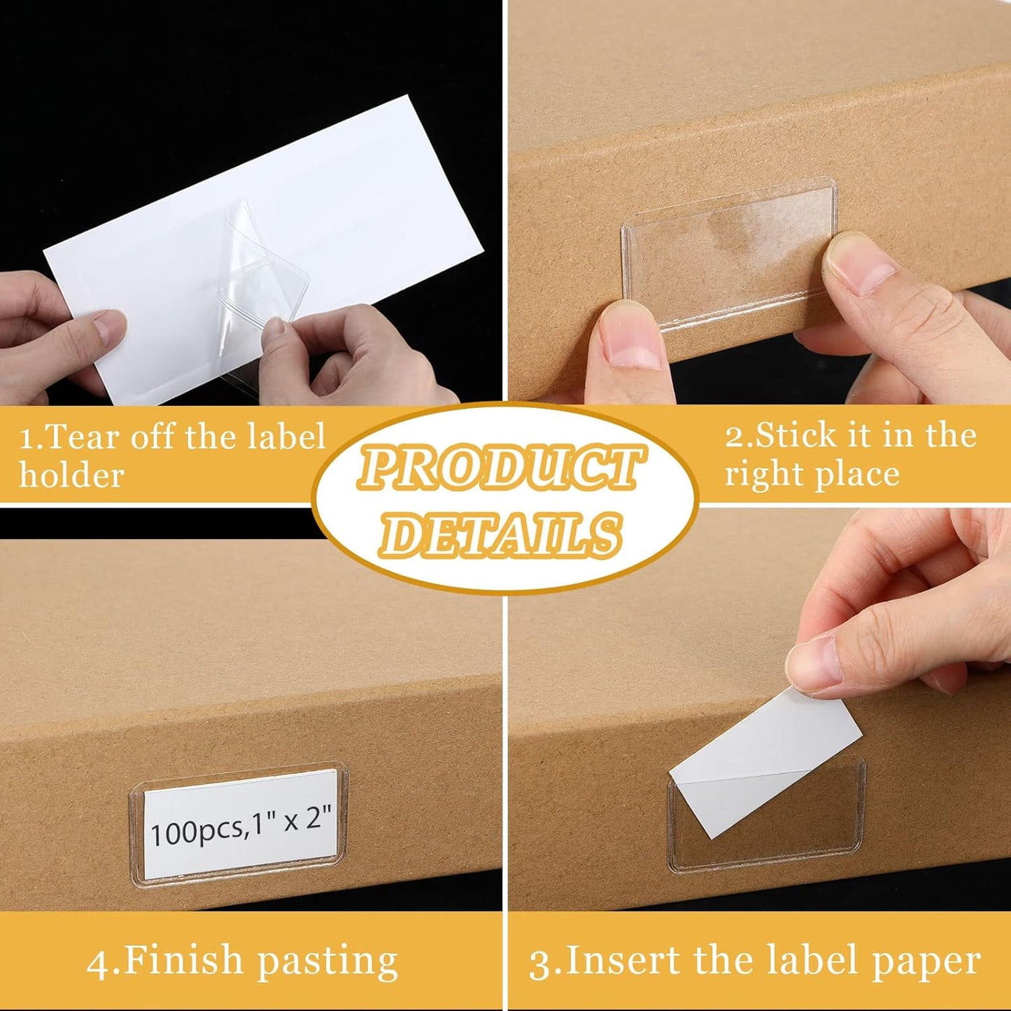 Jeyiour 100 Pcs Label Holders Adhesive Nameplate Pockets Storage Bin Labels Index Card Holder Shelf Plastic Peel Stick for Classroom Supermarket Bookshelf Library Student Box Drawer (2 x 1 Inch)