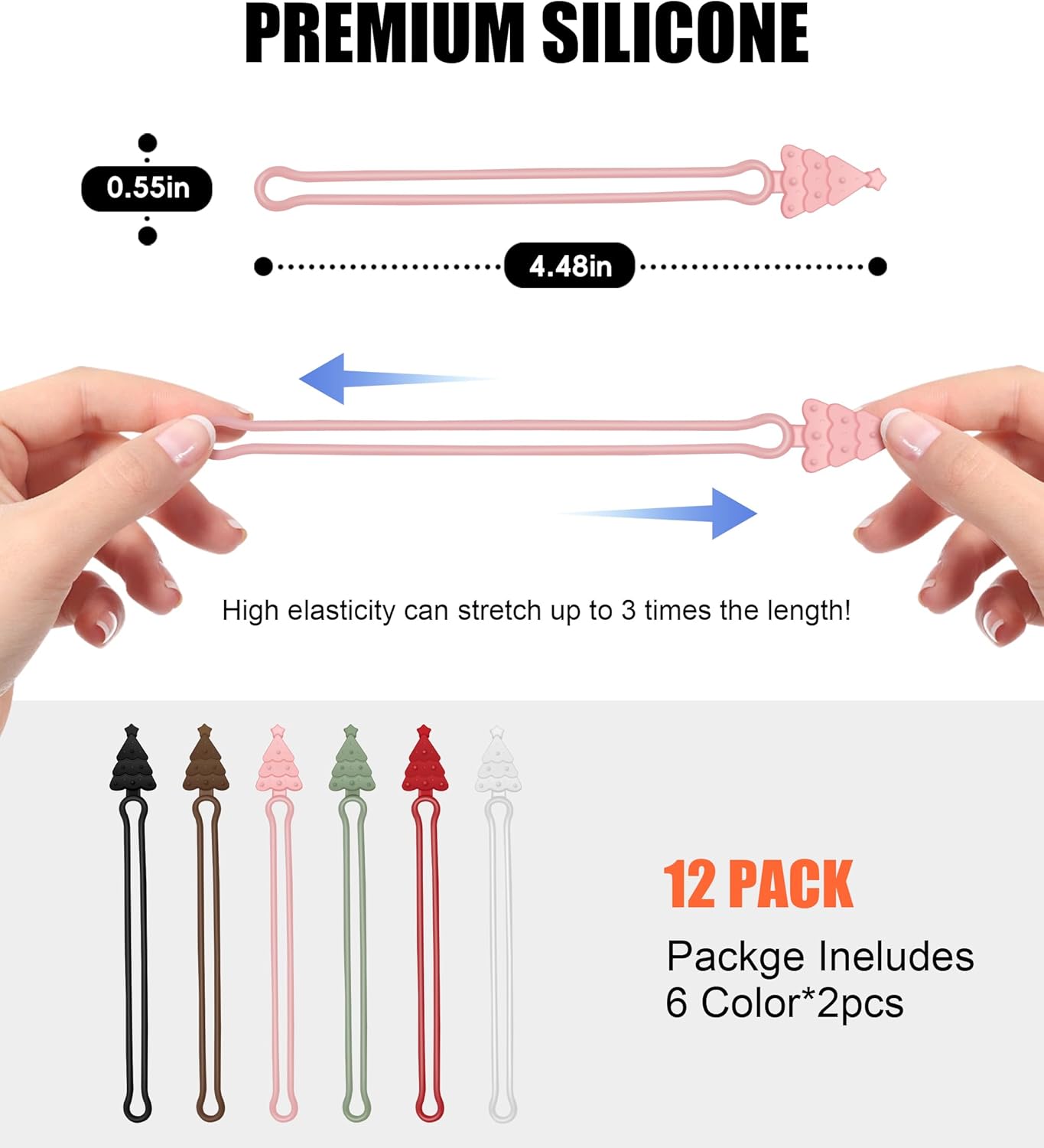 Nearockle Silicone Cable Ties Cord Organizer, 12Pcs 4.5" Reusable Cute Christmas Ties for Bundling Electrical Wire in Home, Office, School, Travel Essentials (Multicolor)