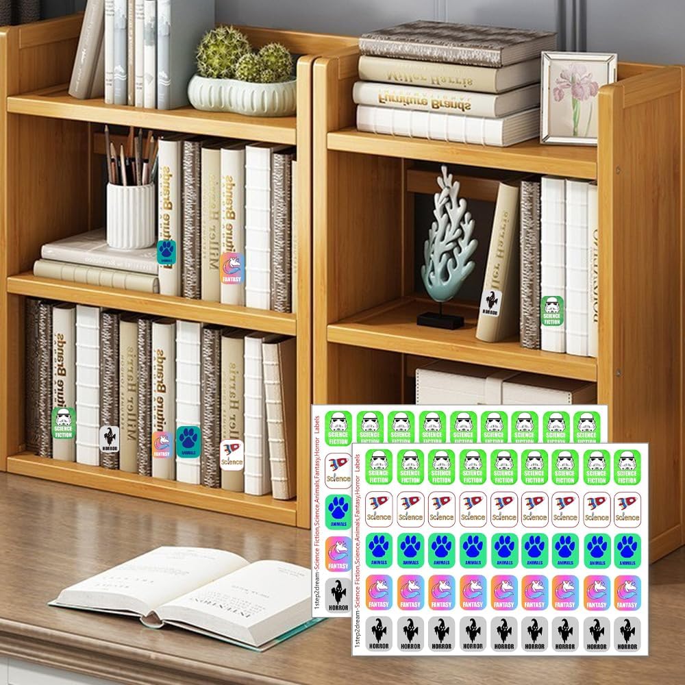 450pcs Genre Book Spine Labels for Library: Classroom Library Classification Stickers for Science Fiction, Science, Animals, Fantasy, Horror