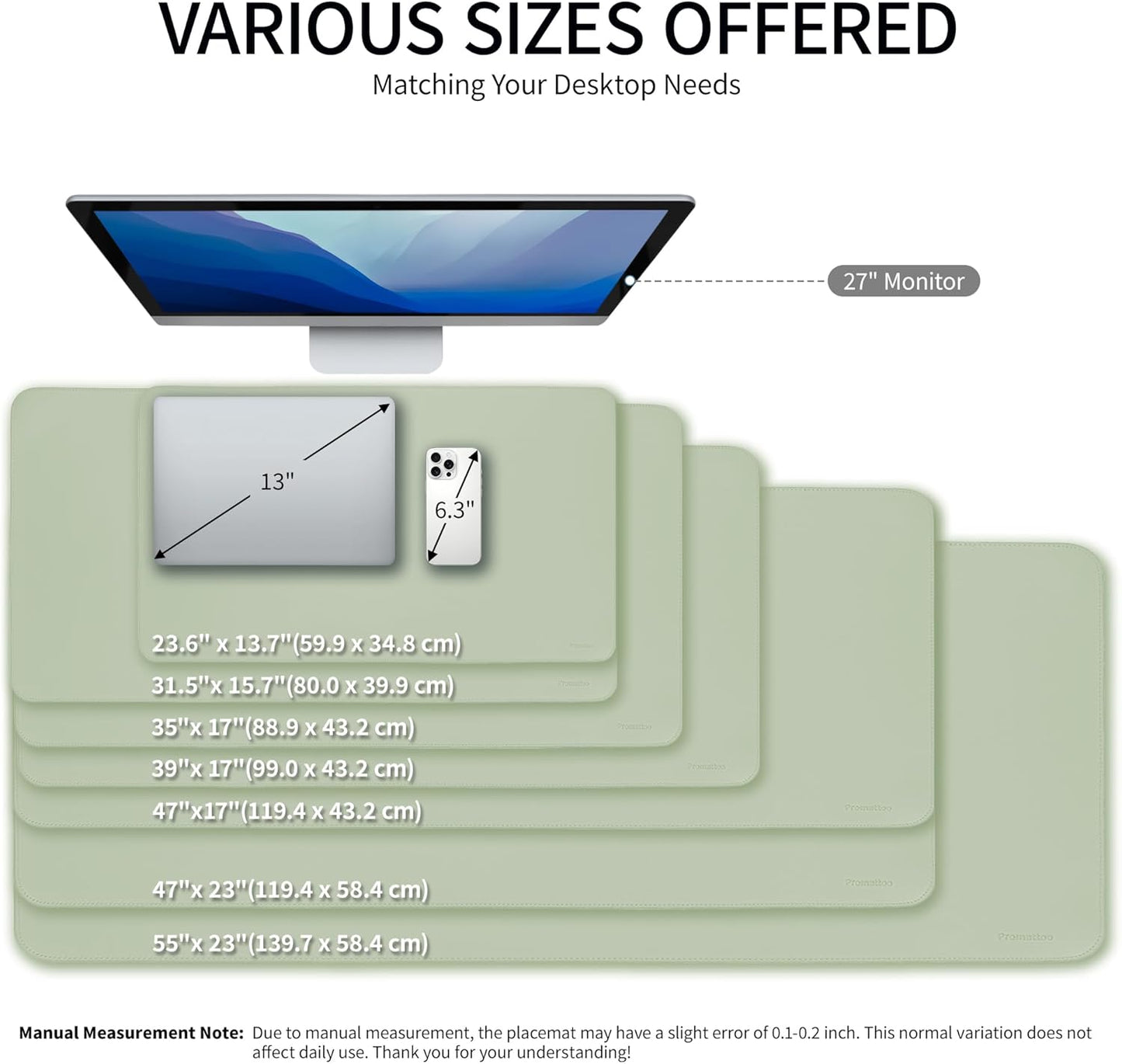 Oversized Non-Slip Desk Pad Protector – Grips Desk Firmly, Anti-Slip Like You've Never Seen! Vegan Leather Waterproof Laptop Mat for Keyboard & Mouse – Large Office Pad– Matcha Green