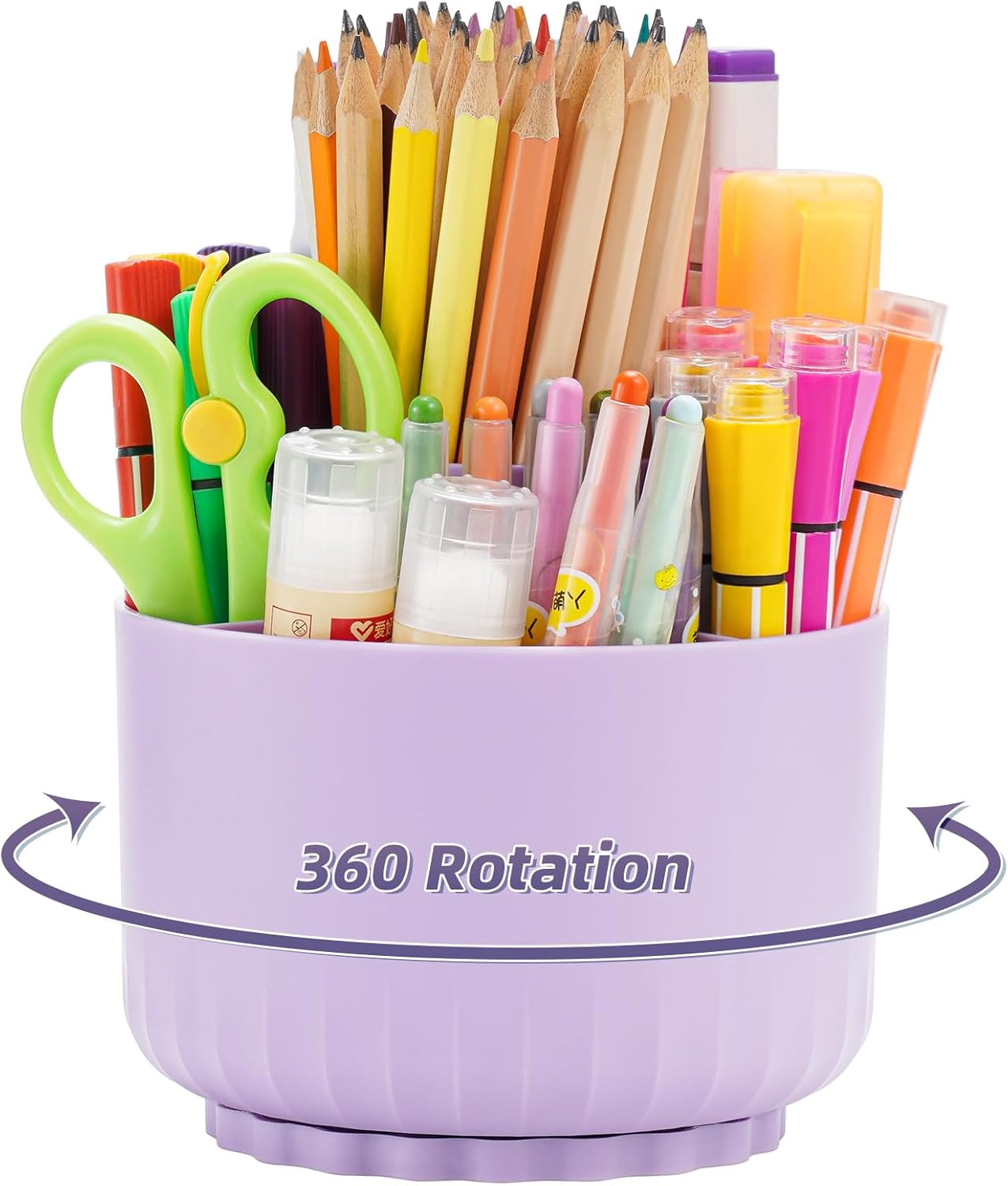 Marbrasse Desk Organizer, 360-Degree Rotating Pen Pencil Holder, Desk Organizers and Accessories with 5 Compartments Pencil Holder, Art Supply Storage Box Caddy for Office, Home(Purple)