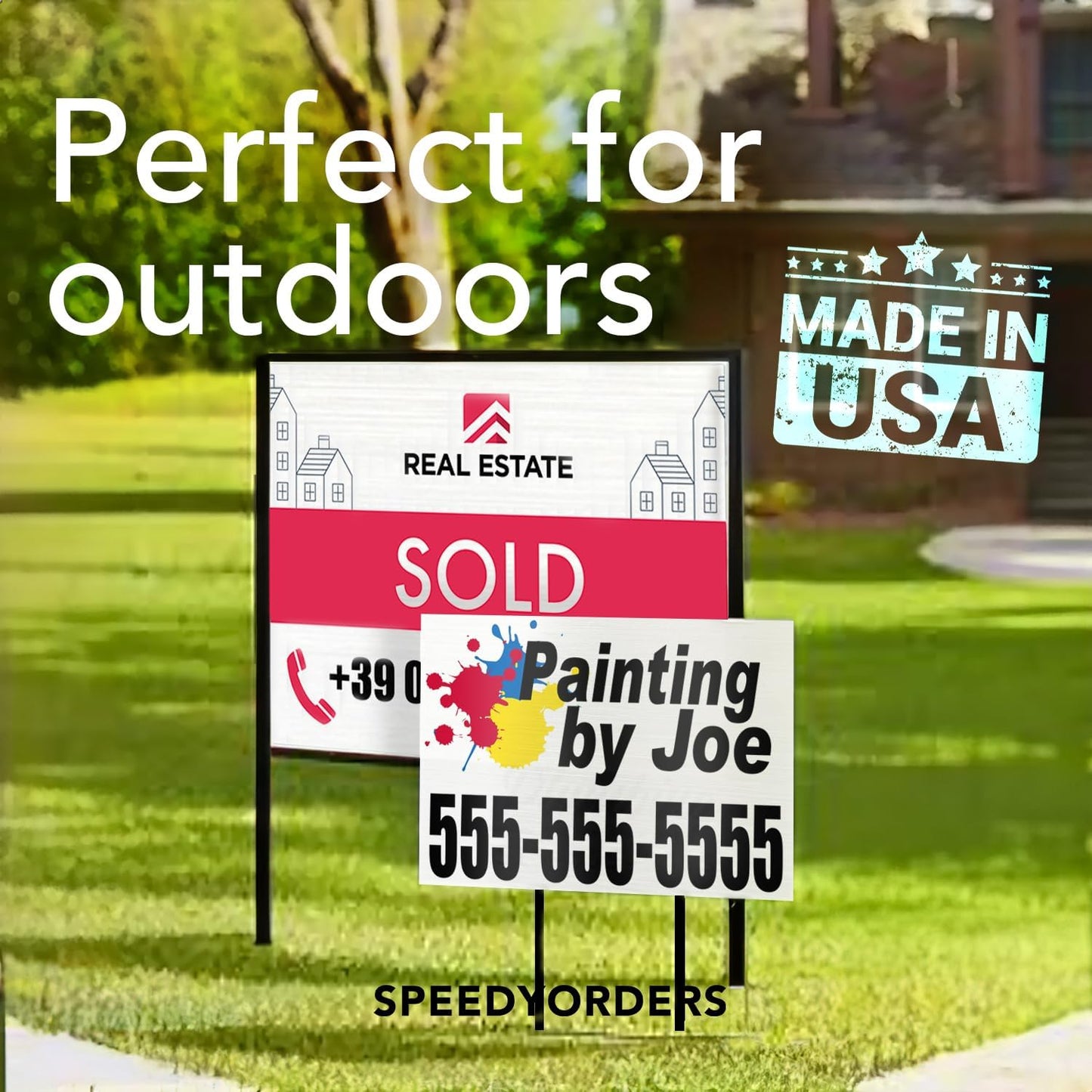 SPEEDYORDERS Custom Outdoor Metal Signs, Personalized Aluminum Signs, Customized Safety Signs, Metal Business Signs, Waterproof Outdoor Business Signs, White Aluminum (Red Background, 20x20 In)